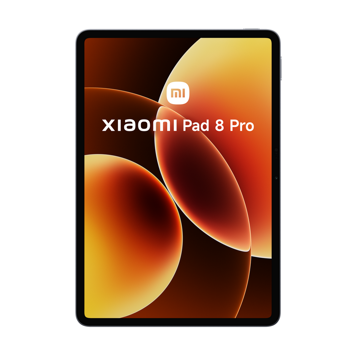 Ein Xiaomi Pad 8 Pro Tablet mit einem orangen, abstrakten Hintergrund.