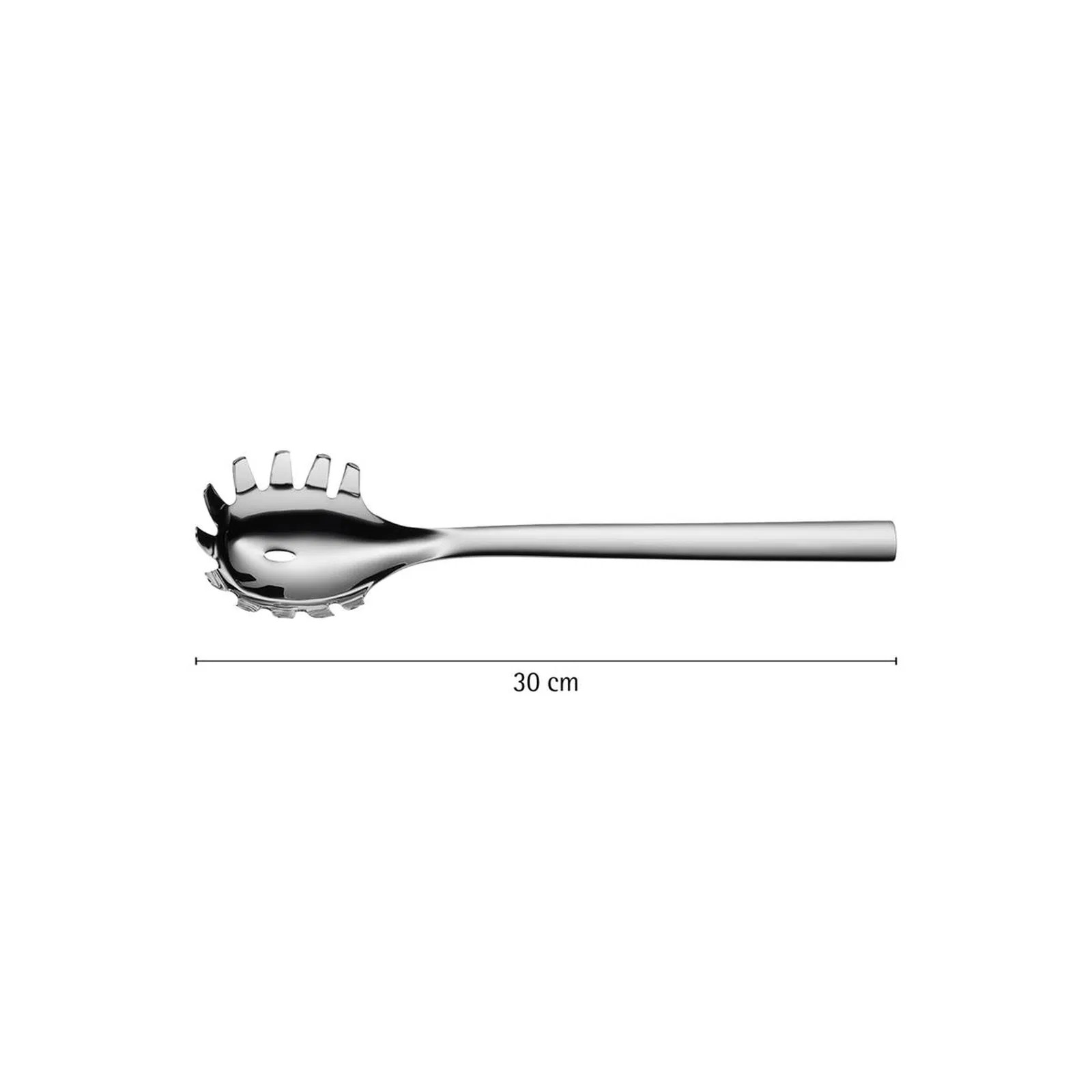 Paslanmaz çelik spagetti servis kaşığı, dişli ve delikli, 30 cm.