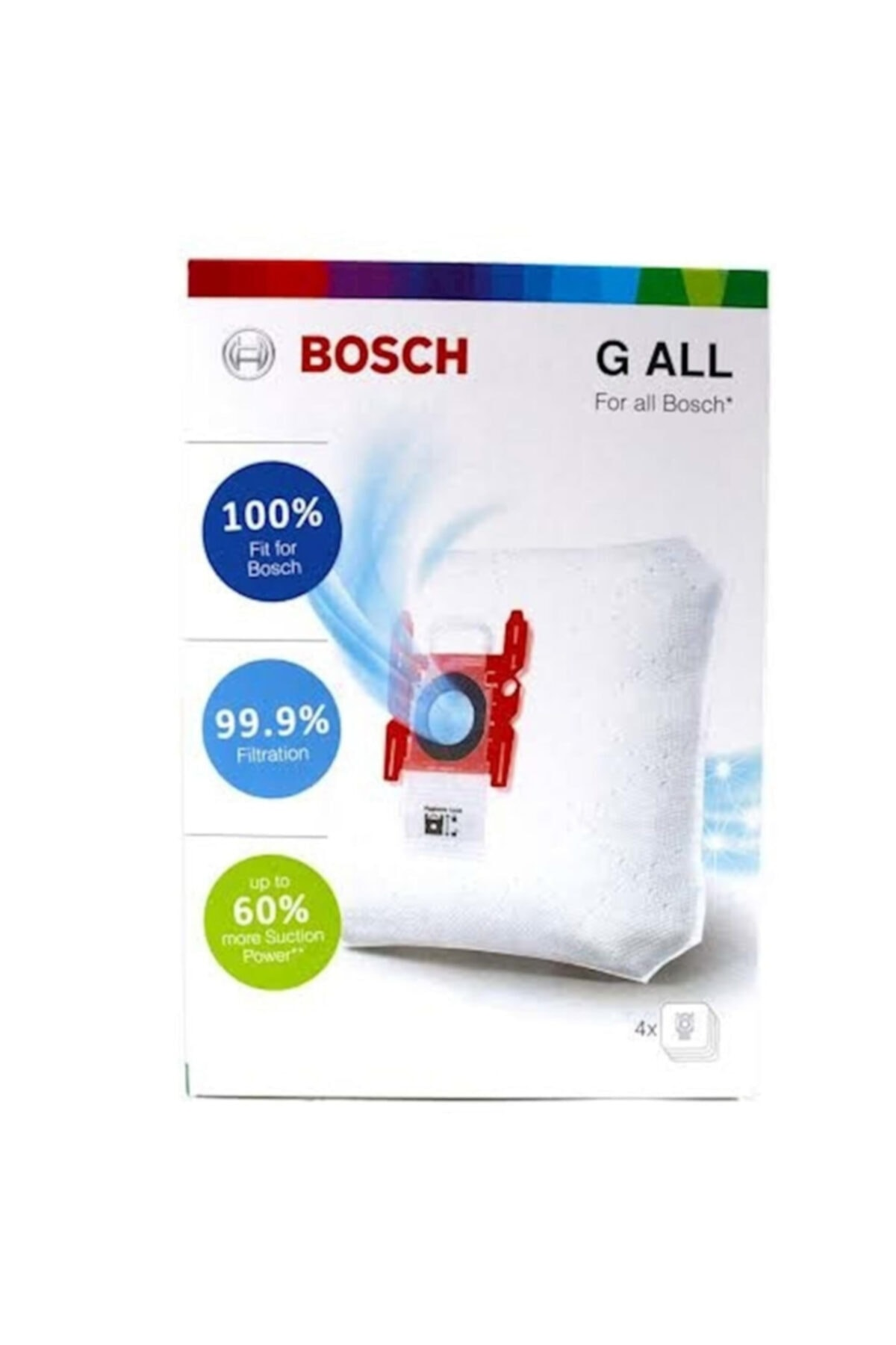 Bosch elektrik süpürgesi torbaları G ALL: %100 uyum, %99,9 filtrasyon, %60 daha fazla güç.