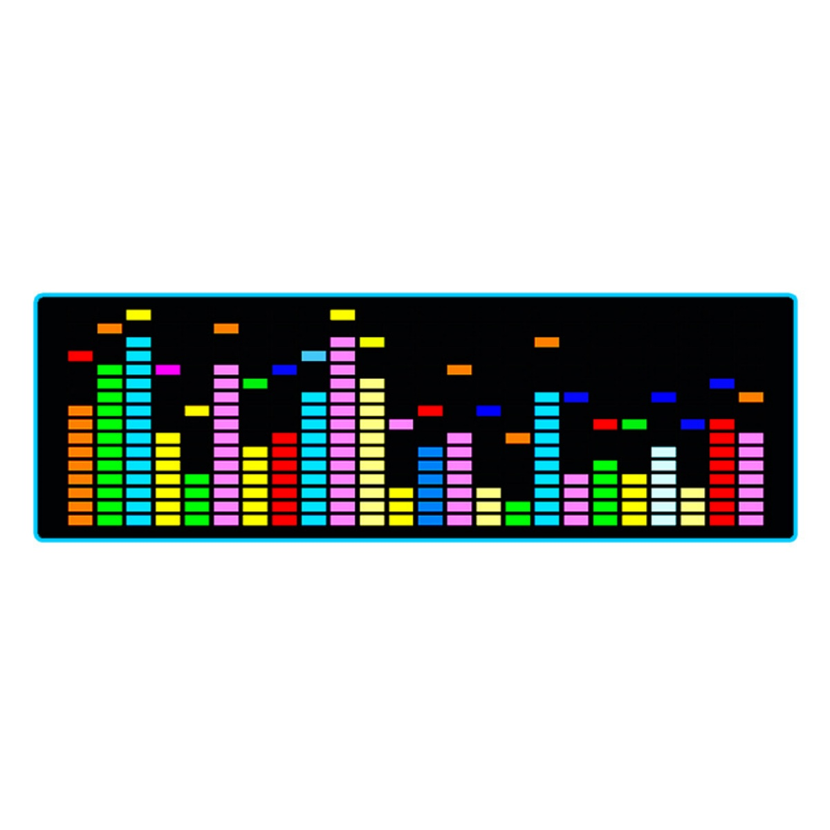 Ein grafischer Equalizer mit bunten Balken auf schwarzem Hintergrund.