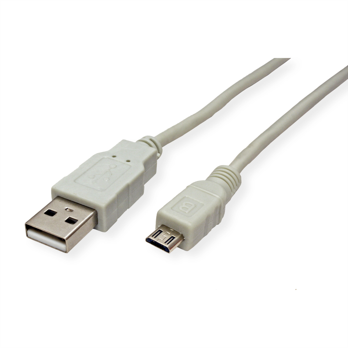 Ein graues USB-Kabel mit Standard-A- und Micro-B-Anschlüssen.