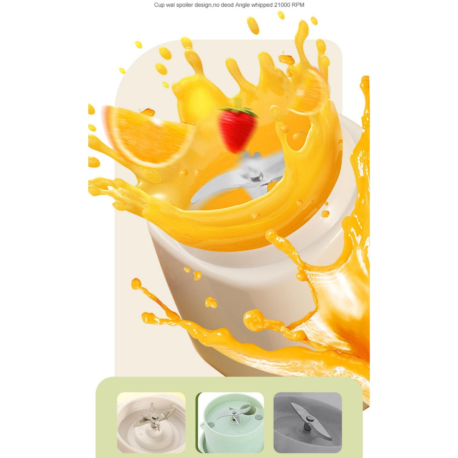 Orange und Erdbeere spritzen in Saft, Mixer-Klingen im Detail.