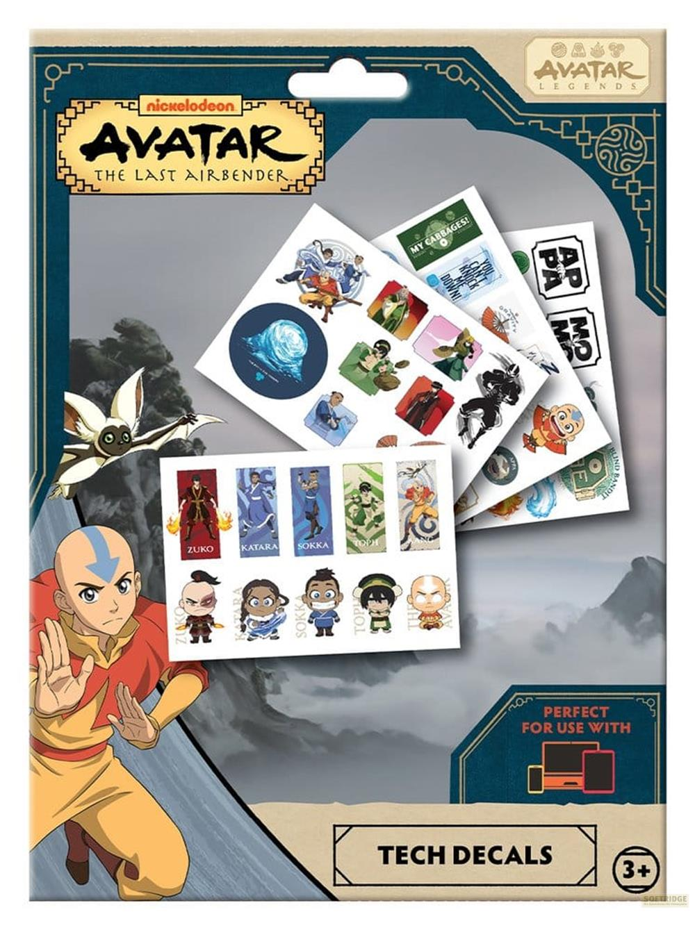 Avatar: The Last Airbender Tech-Aufkleber mit Aang, Zuko, Katara, Sokka, Toph und Momo.