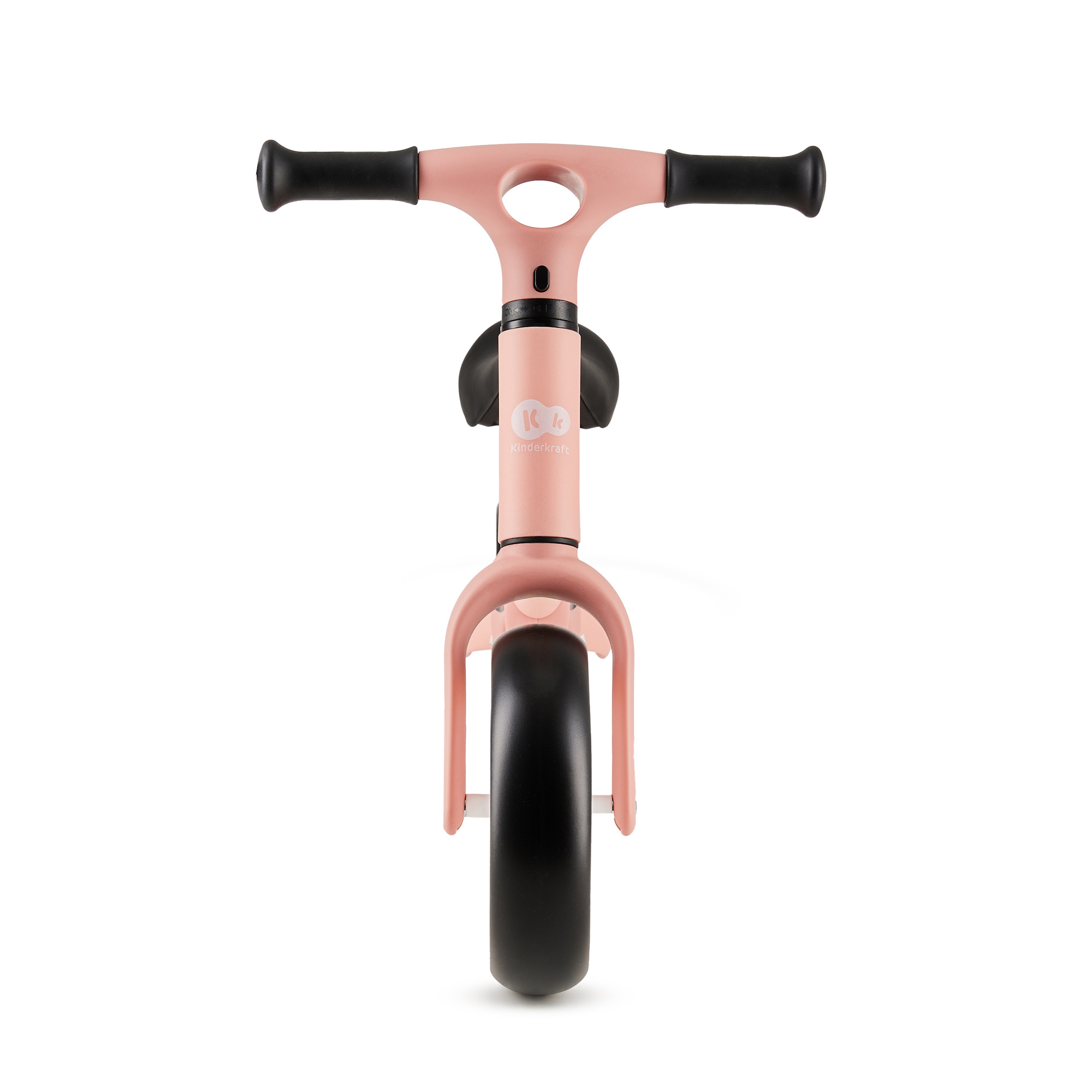 Ein rosafarbener Roller mit schwarzen Griffen und Rädern, weißer Hintergrund.