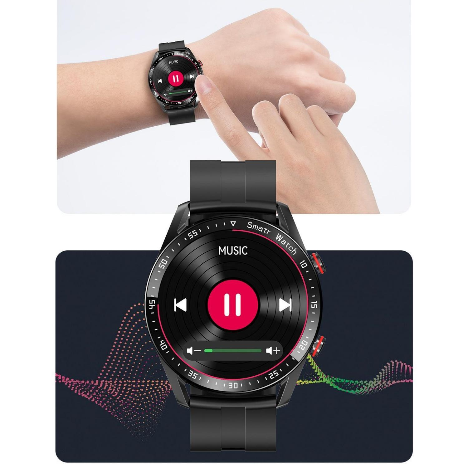 Eine Smartwatch mit Musiksteuerung und einem Disc-Design.