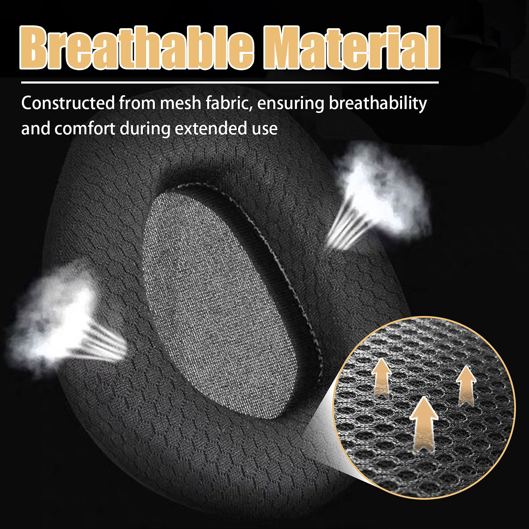 Atmungsaktives Mesh-Material mit Dampfbildung und Pfeilen, die Luftstrom anzeigen.