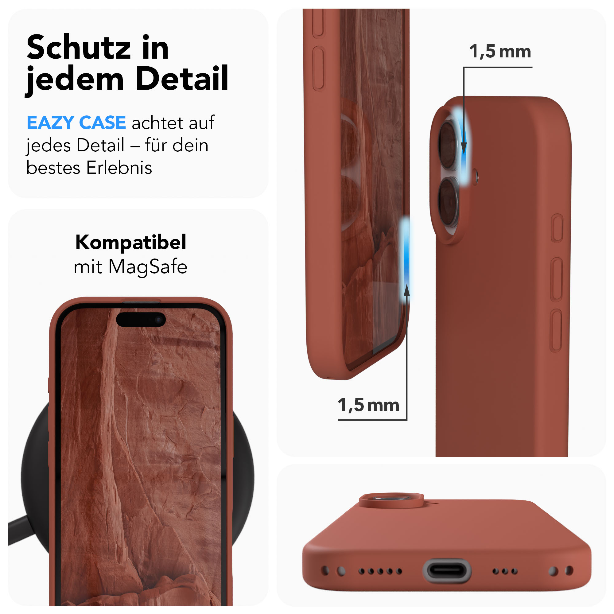Roter Handyhülle mit MagSafe-Kompatibilität und 1,5 mm Rand.