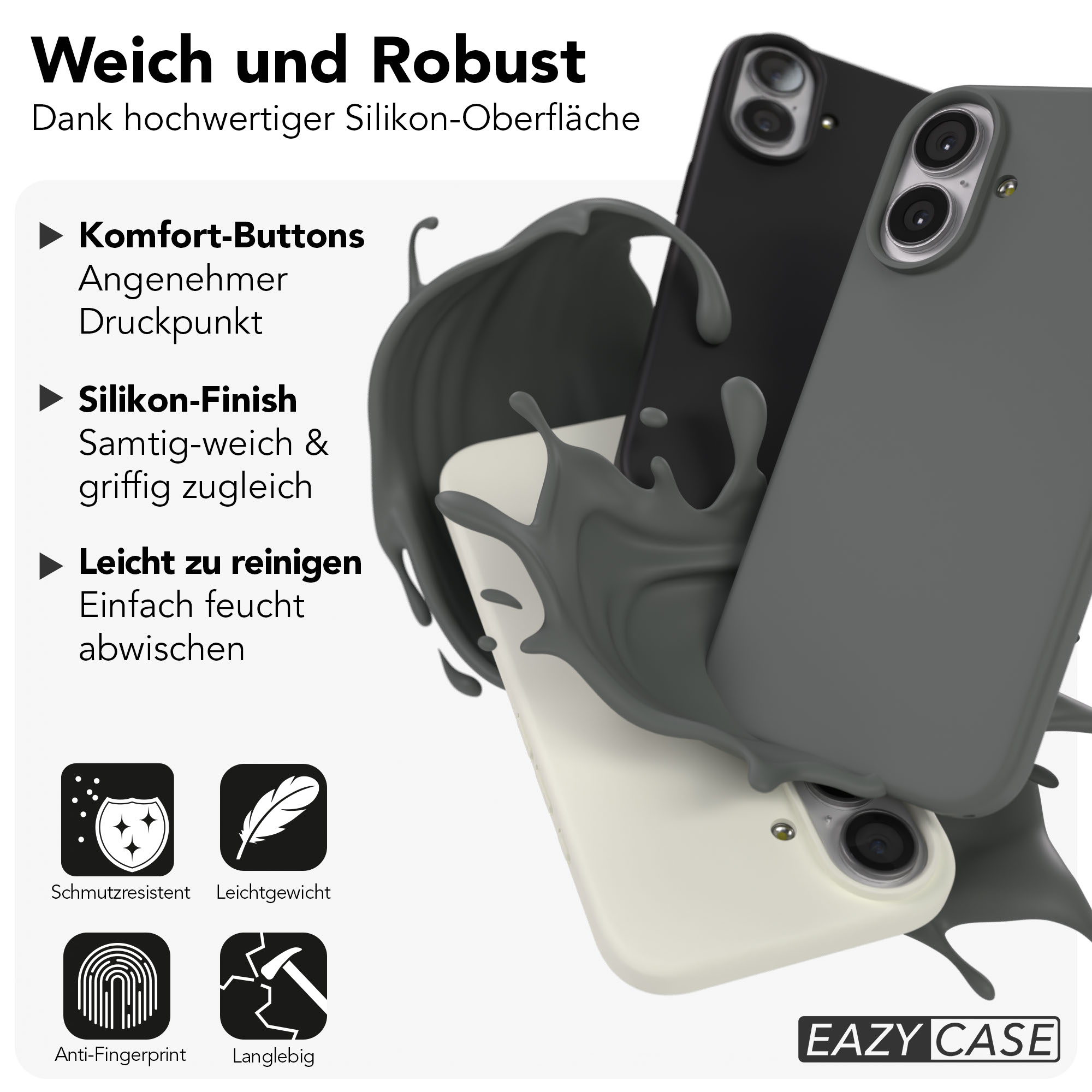 Weiche und robuste Silikonhüllen für Smartphones, schmutzresistent, leicht.