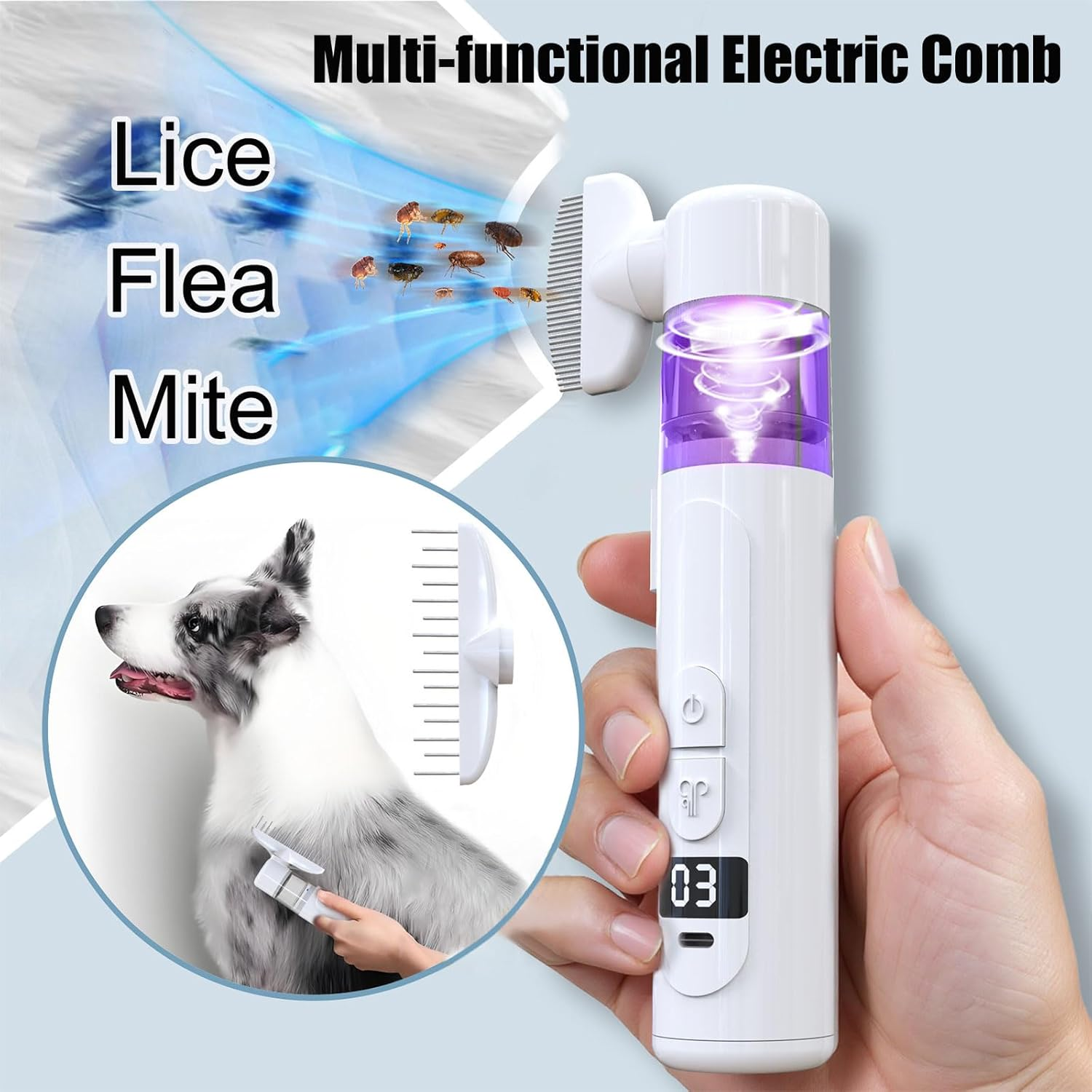 Ein elektrischer Kamm zur Entfernung von Läusen, Flöhen und Milben bei Hunden.