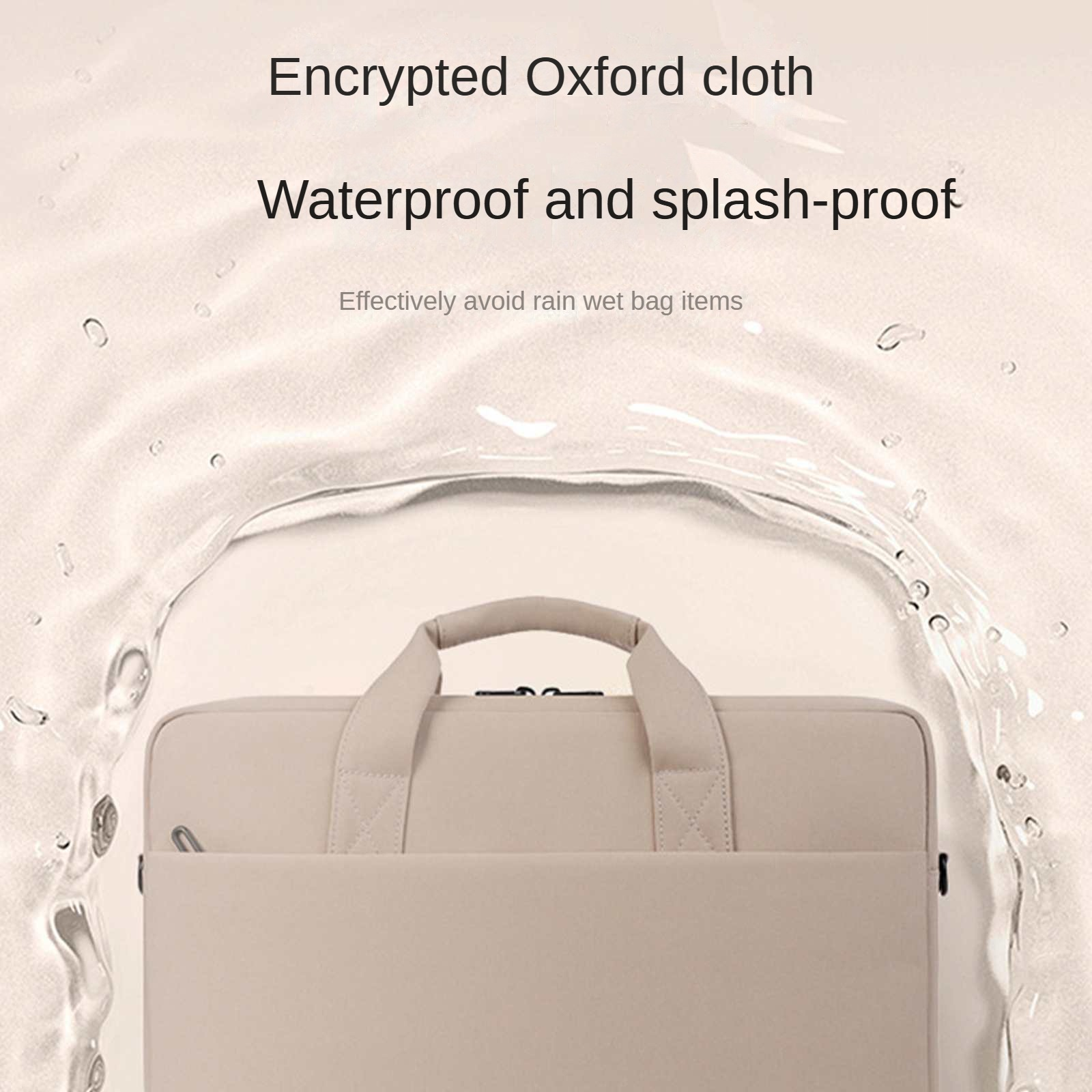 Beiger Laptopkoffer mit Tragegriffen im Wasserspritzer-Design.