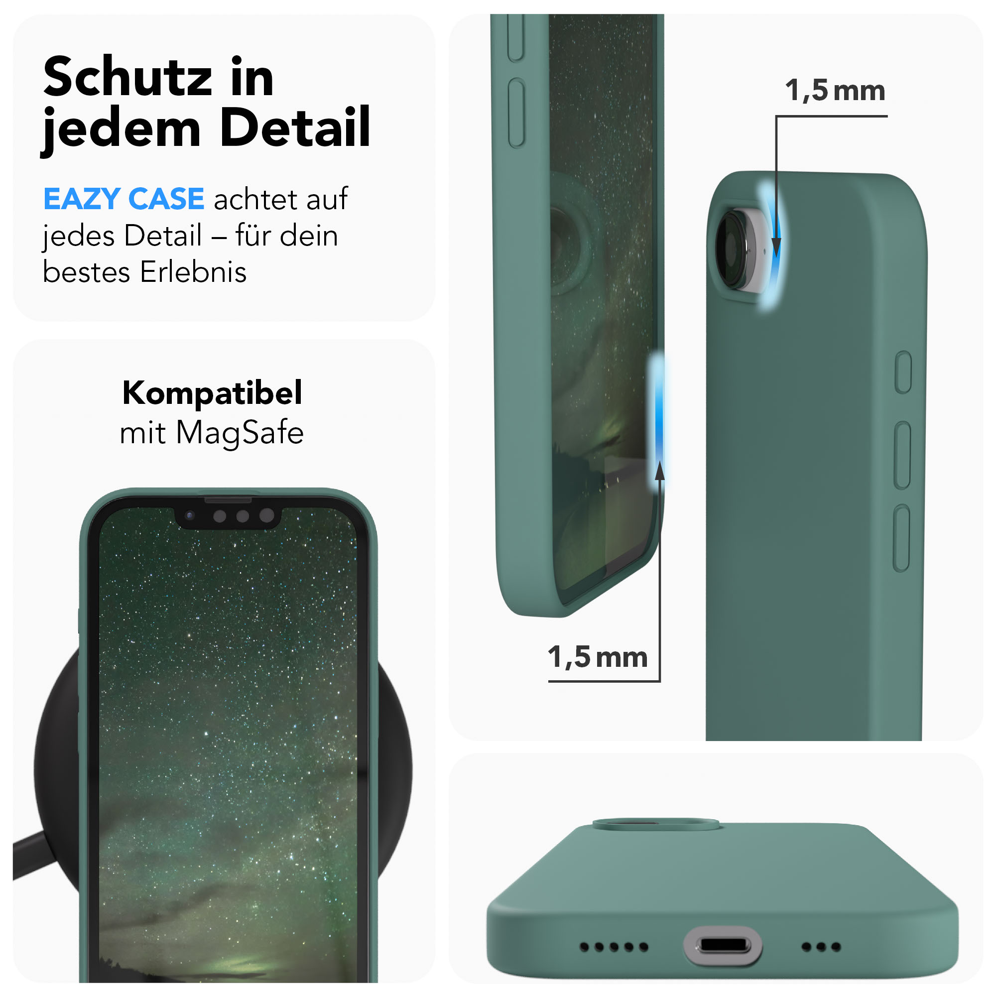 Grüne Handyhülle mit Sternenhimmel-Display, 1,5mm Schutz.