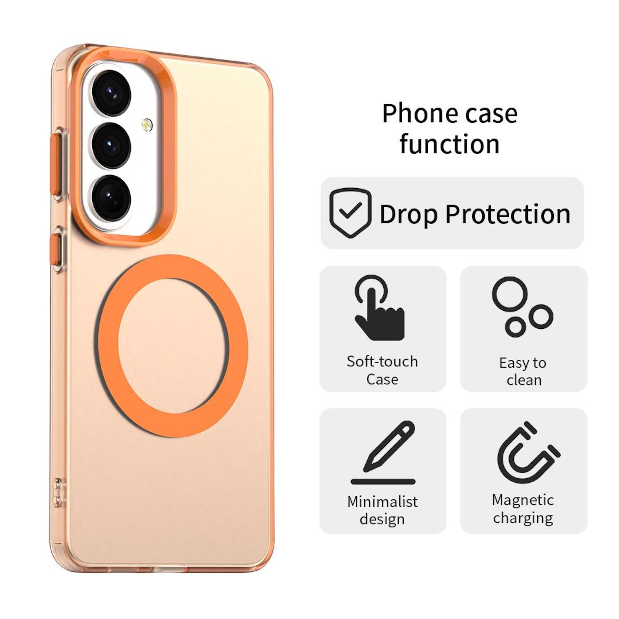 Transparente Hülle mit orangefarbenem Ring und Kameraausschnitt.