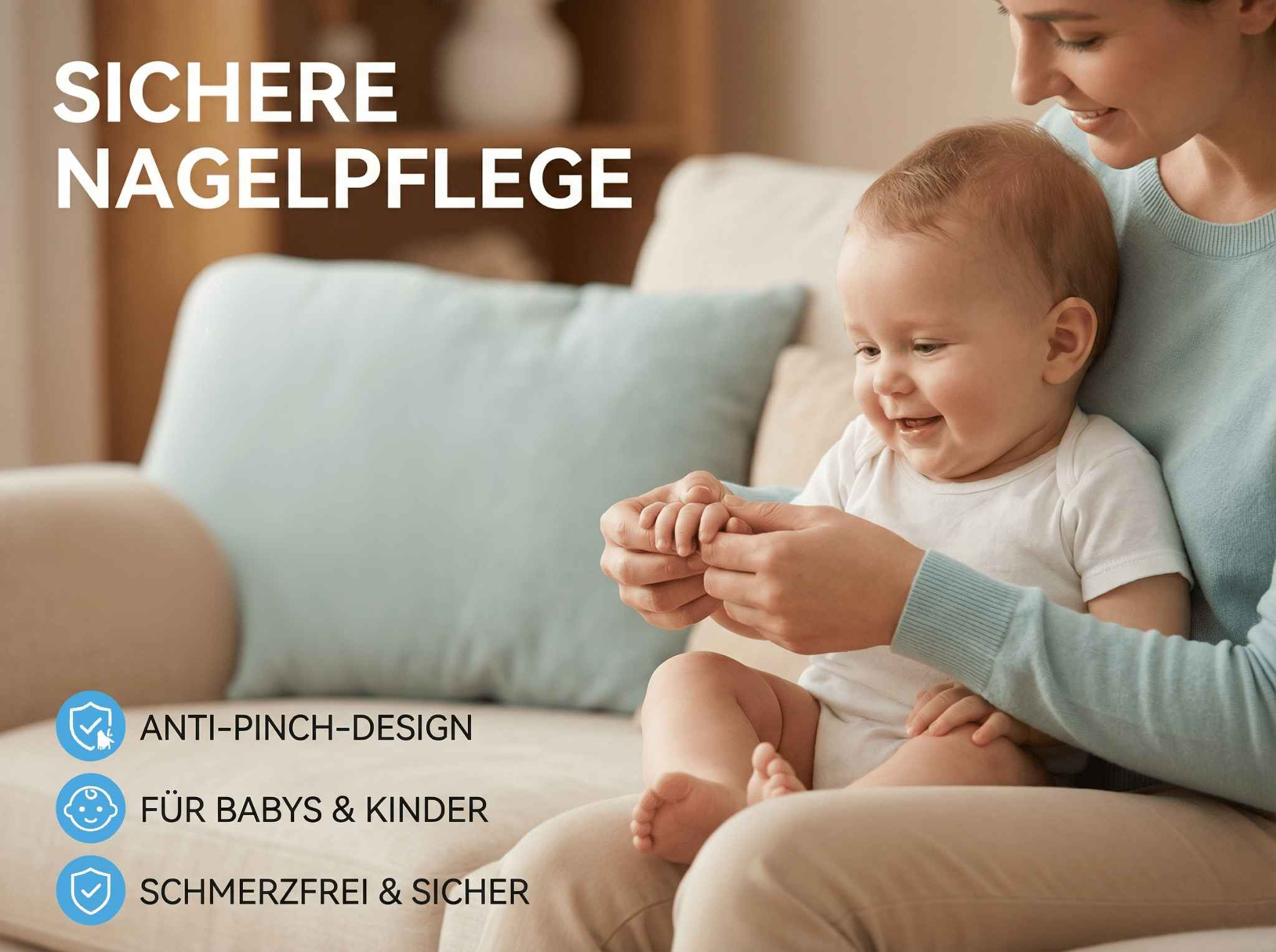 Mutter hält Baby, sichere Nagelpflege für Babys & Kinder.