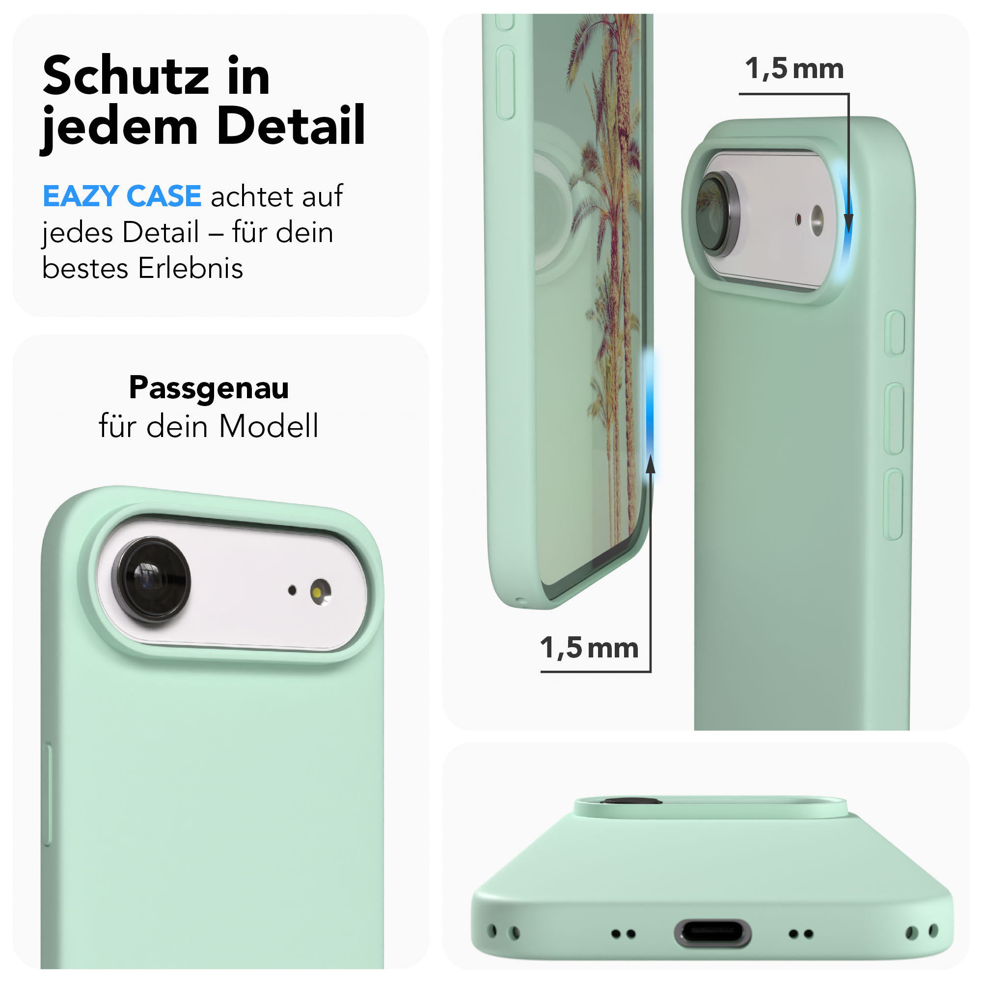 Hellgrüne Handyhülle mit Palmenmotiv und 1,5 mm Dicke.