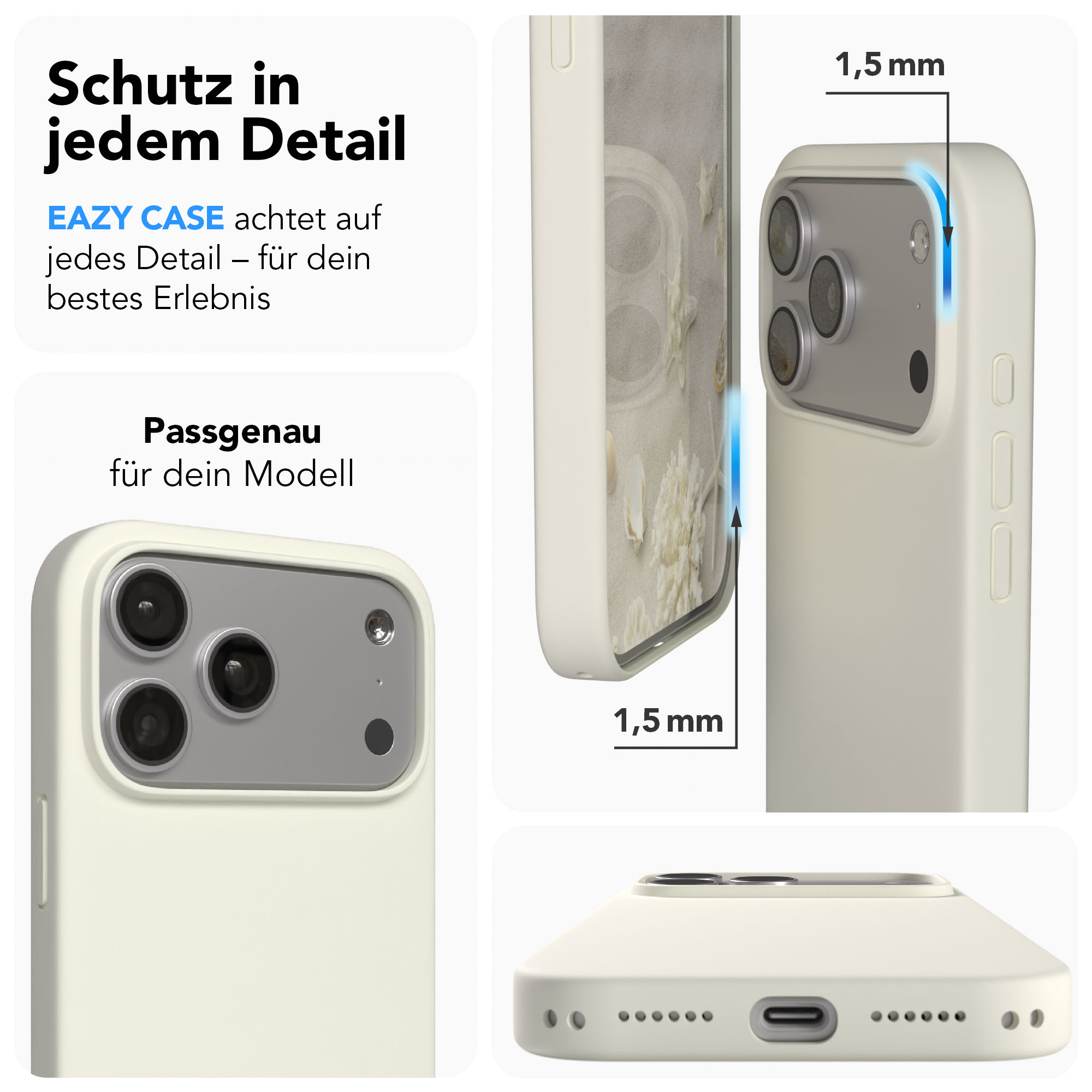 Eine cremefarbene Handyhülle mit einem Seestern-Muster, 1,5 mm dick.