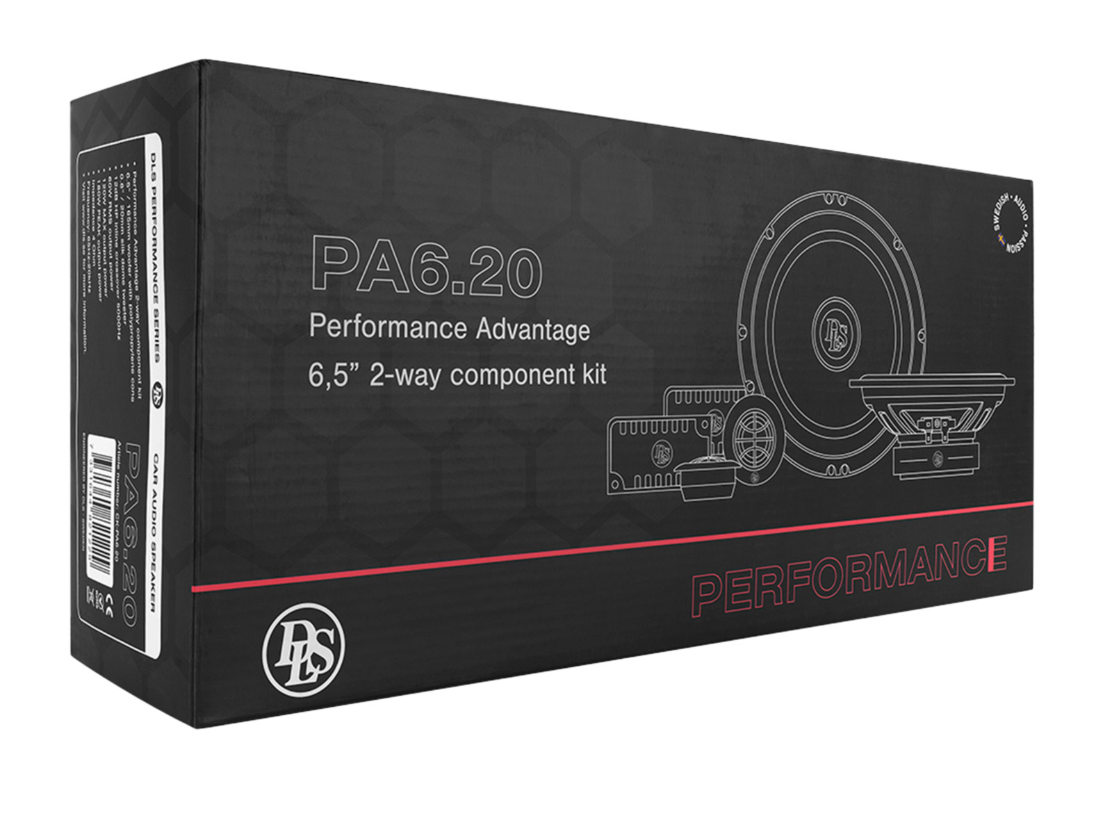 Schwarze Box mit DLS PA6.20 6,5" 2-Wege-Komponentensatz-Illustrationen.