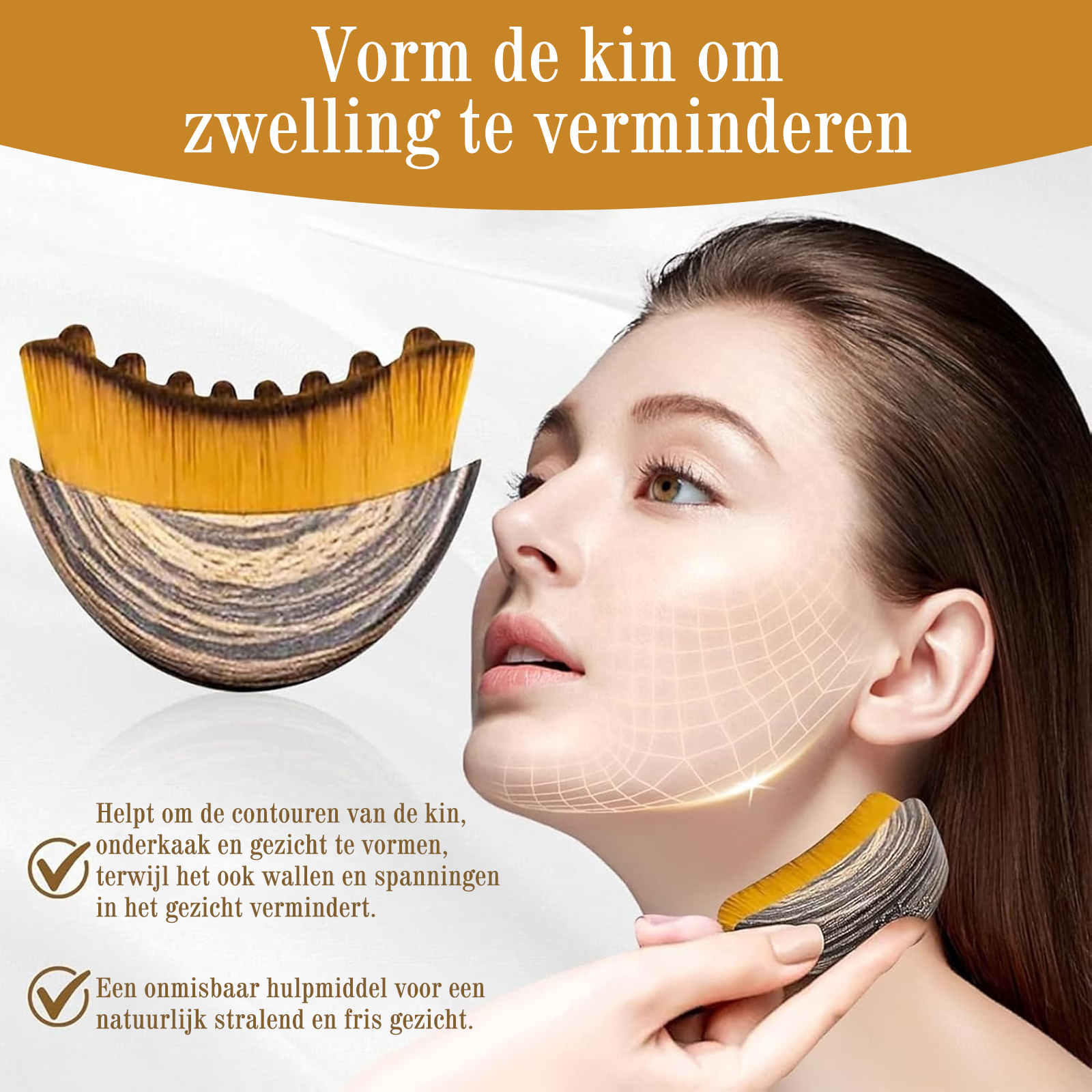 Ein Kosmetikpinsel formt das Kinn und reduziert Schwellungen im Gesicht.