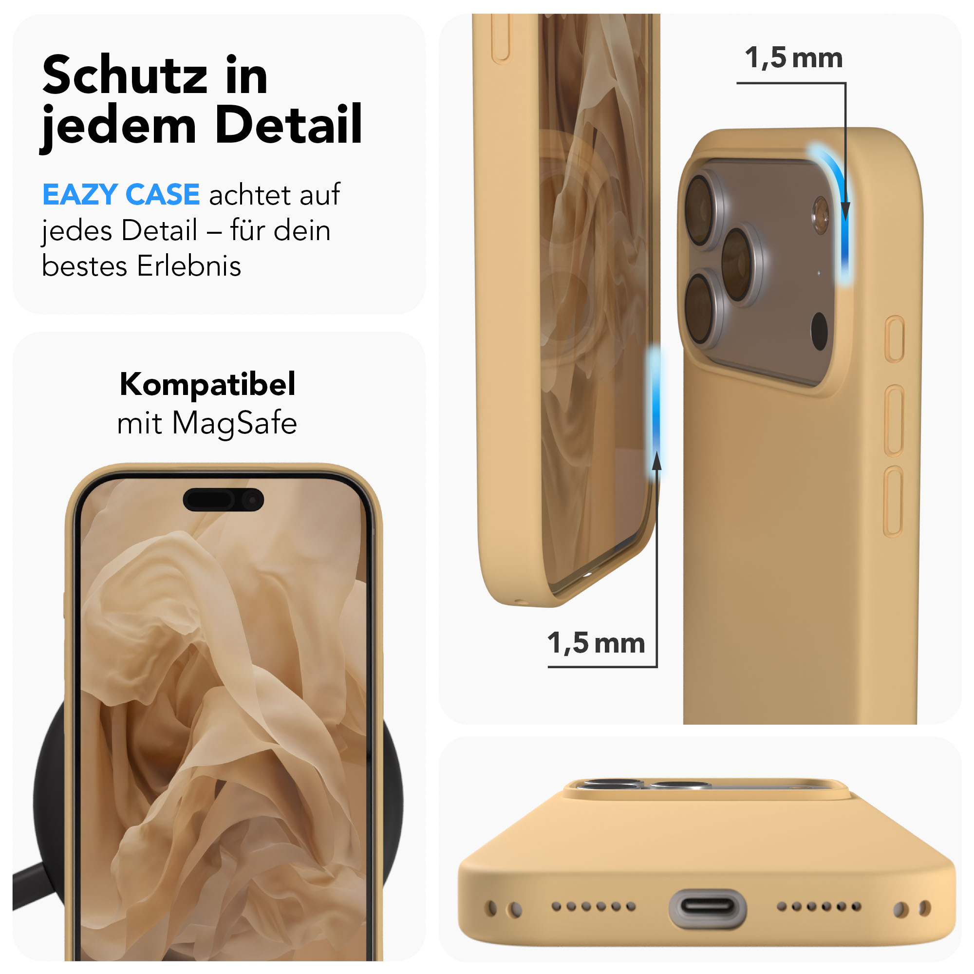 Eine gelbe Handyhülle, die einen Teil eines iPhones zeigt.