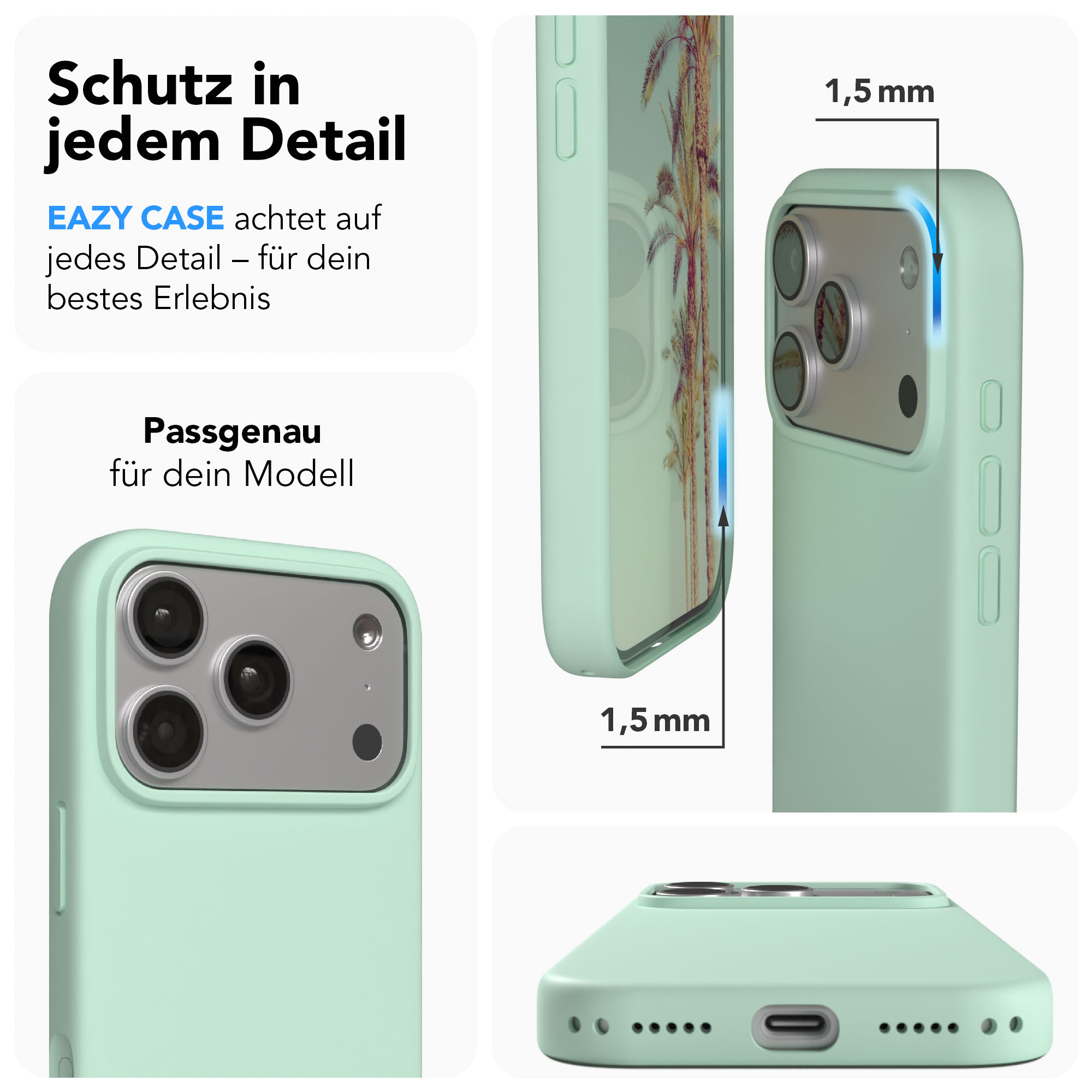 Ein hellgrünes Handycase mit Kameraschutz und 1,5mm Dicke.