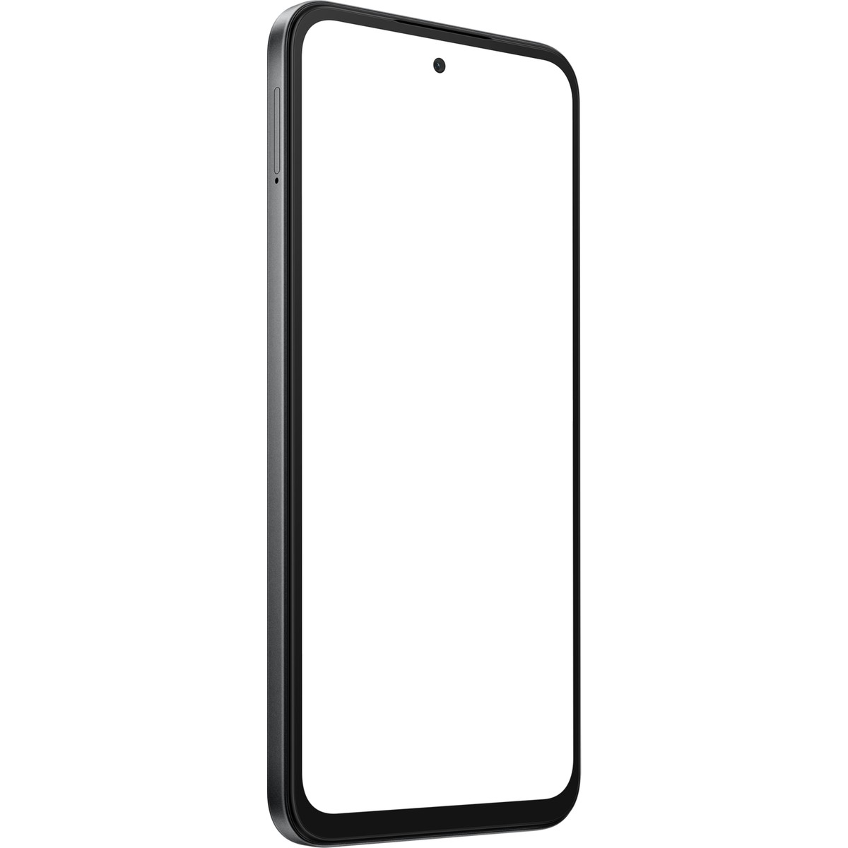 Beyaz arka plan üzerinde boş beyaz ekranlı siyah bir akıllı telefon.