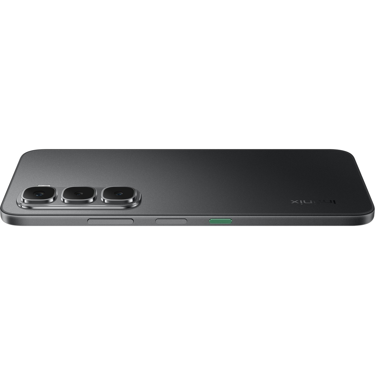 Üç kamera lensli ve Infinix logolu koyu gri akıllı telefon.