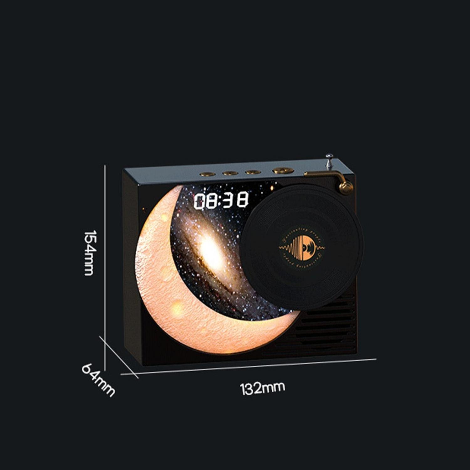 Ein Lautsprecher mit Schallplatten-Design und Zeitangabe 08:38.