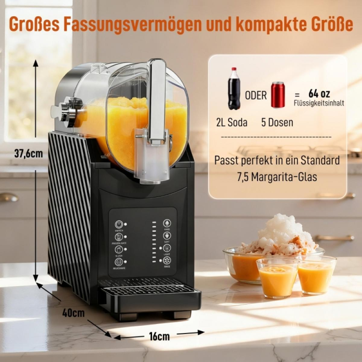 Schwarzer Slush-Eismaschine mit Orangensaft, Maße: 37,6x16x40cm.