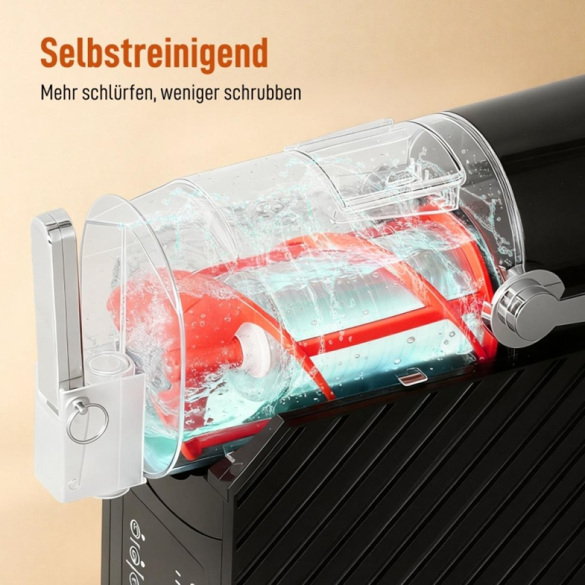 Ein transparentes Gehäuse mit roten Elementen und sprudelndem Wasser.