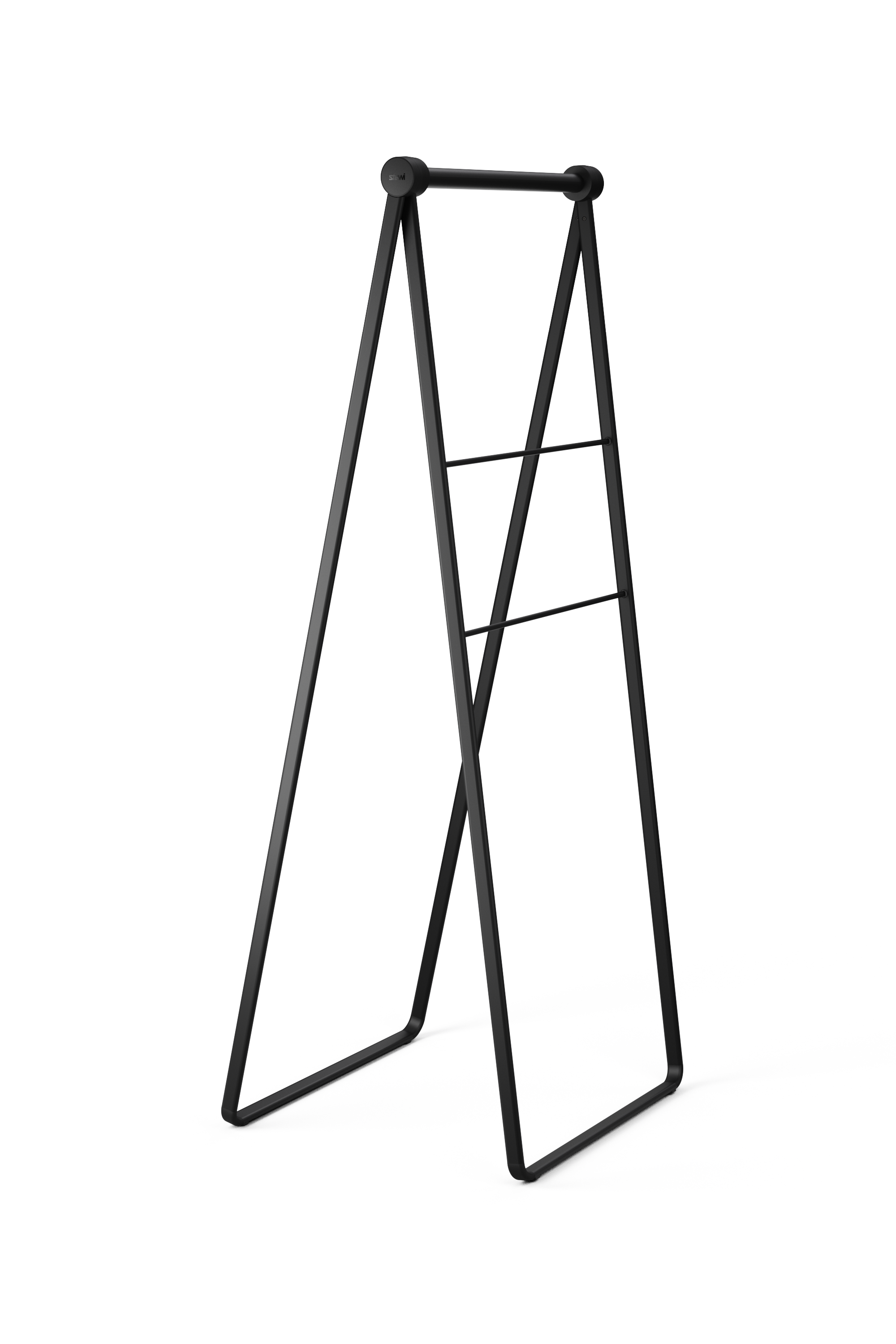 Ein schwarzer, schlichter Handtuchhalter mit zwei Streben.