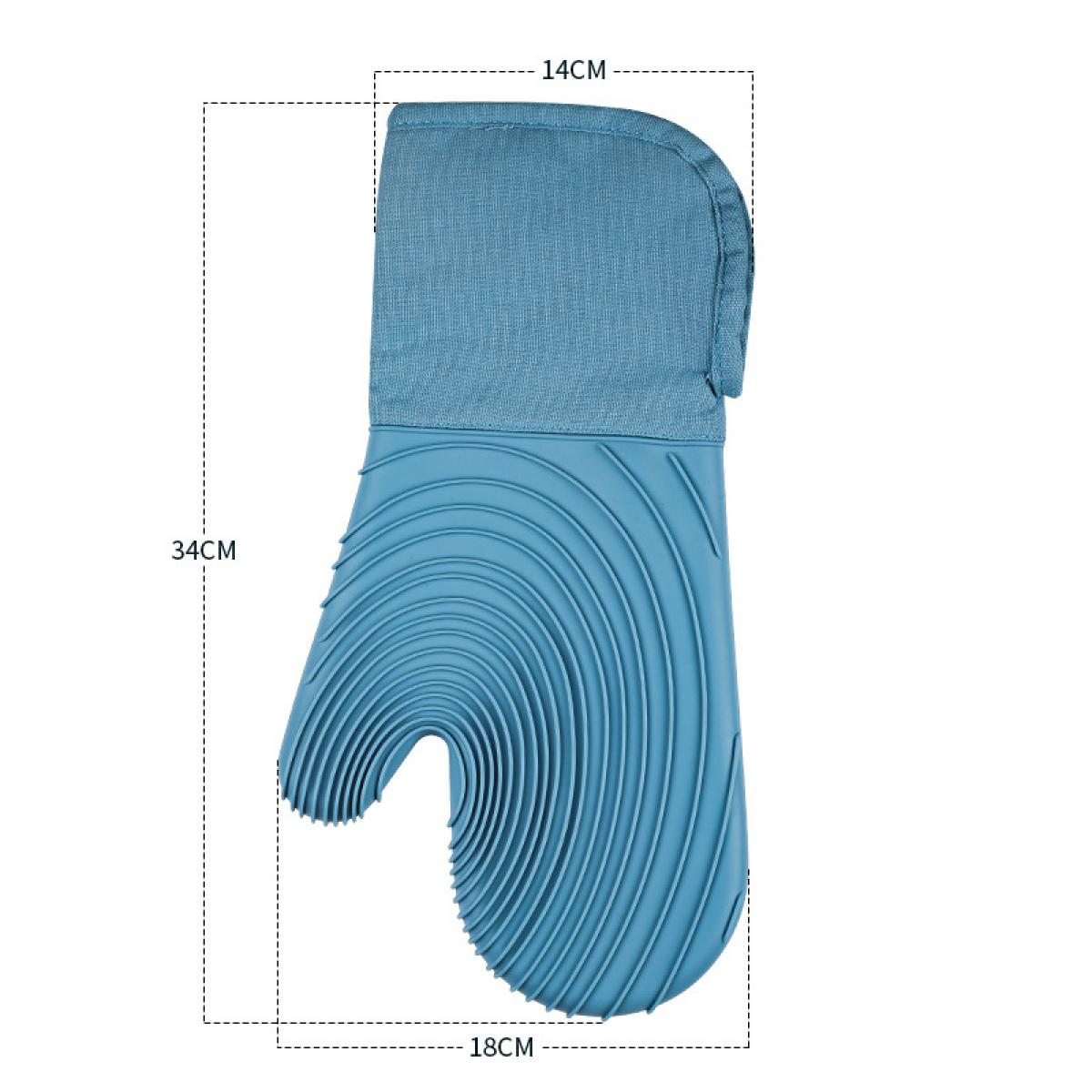 Blauer Silikon-Ofenhandschuh mit Textilmanschette, 34x18x14cm.