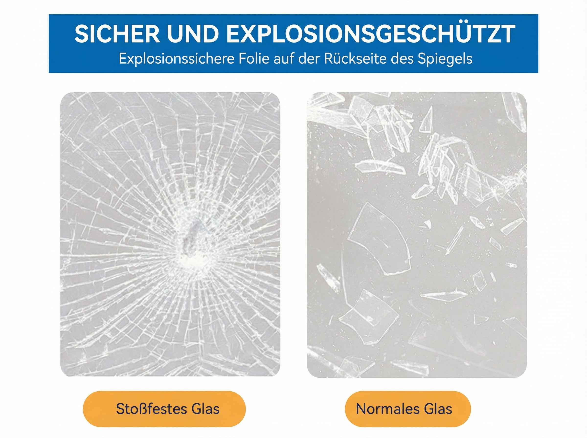 Zwei Glasscheiben nebeneinander: links zersprungenes, rechts zerbrochenes Glas.