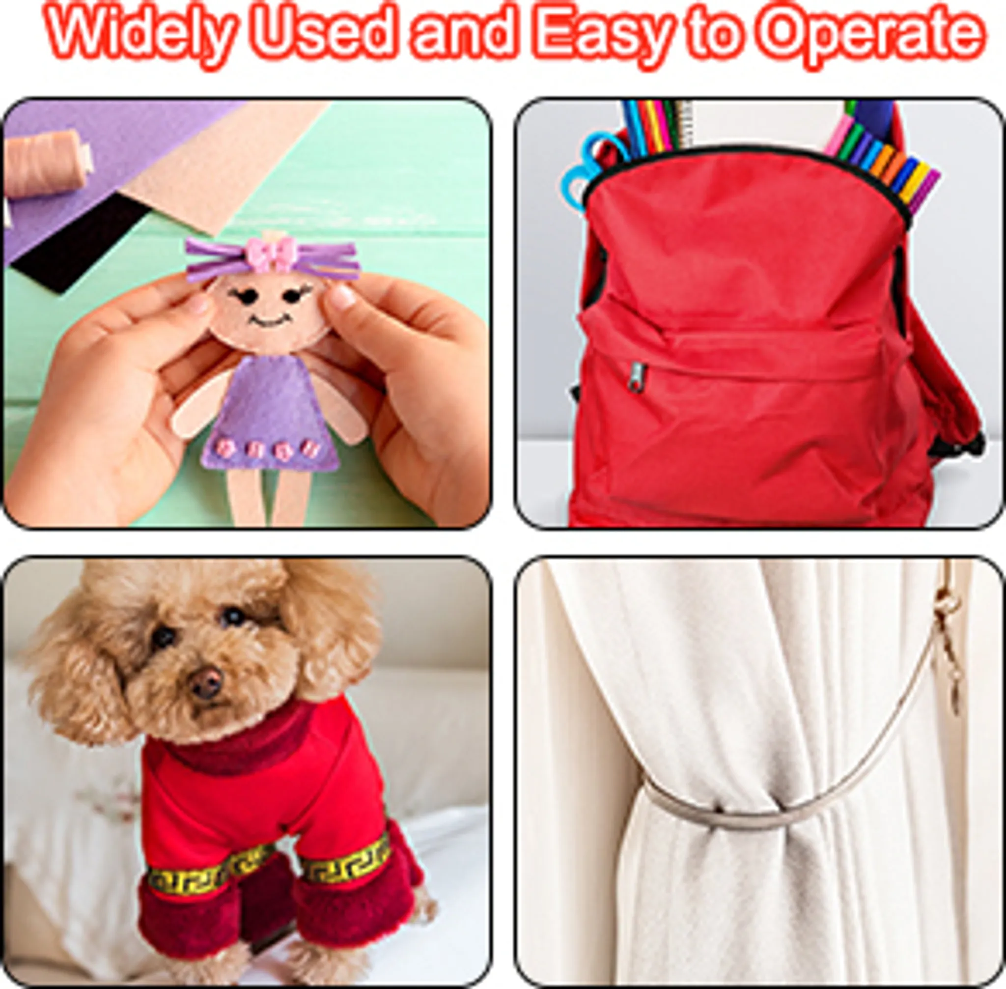 Hintergründe: Basteln einer Puppe, roter Rucksack, Hund, Vorhang.