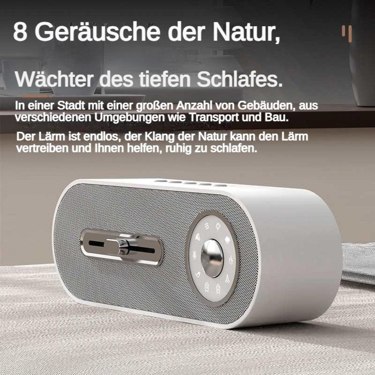 Ein weißes Soundgerät mit Naturgeräuschen für tiefen Schlaf.