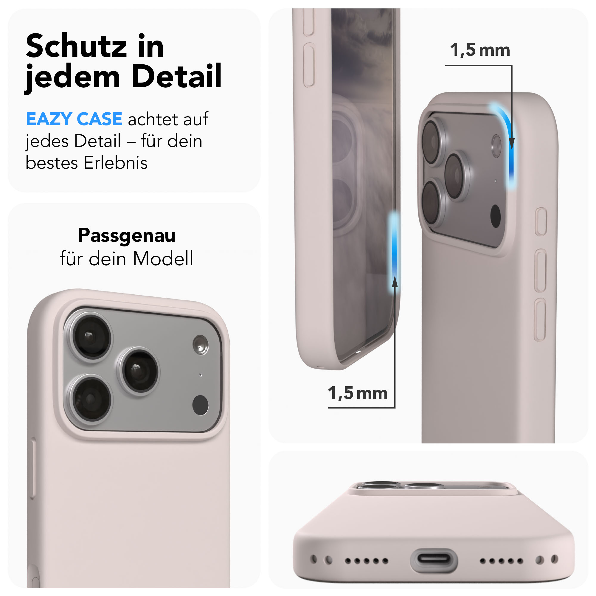Eine Schutzhülle für ein Smartphone, die 1,5 mm übersteht.