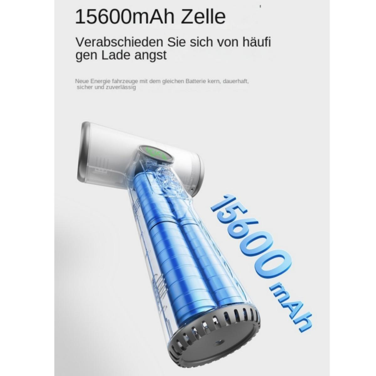 Ein 15600mAh Akku mit blauen Zellen, transparent dargestellt.
