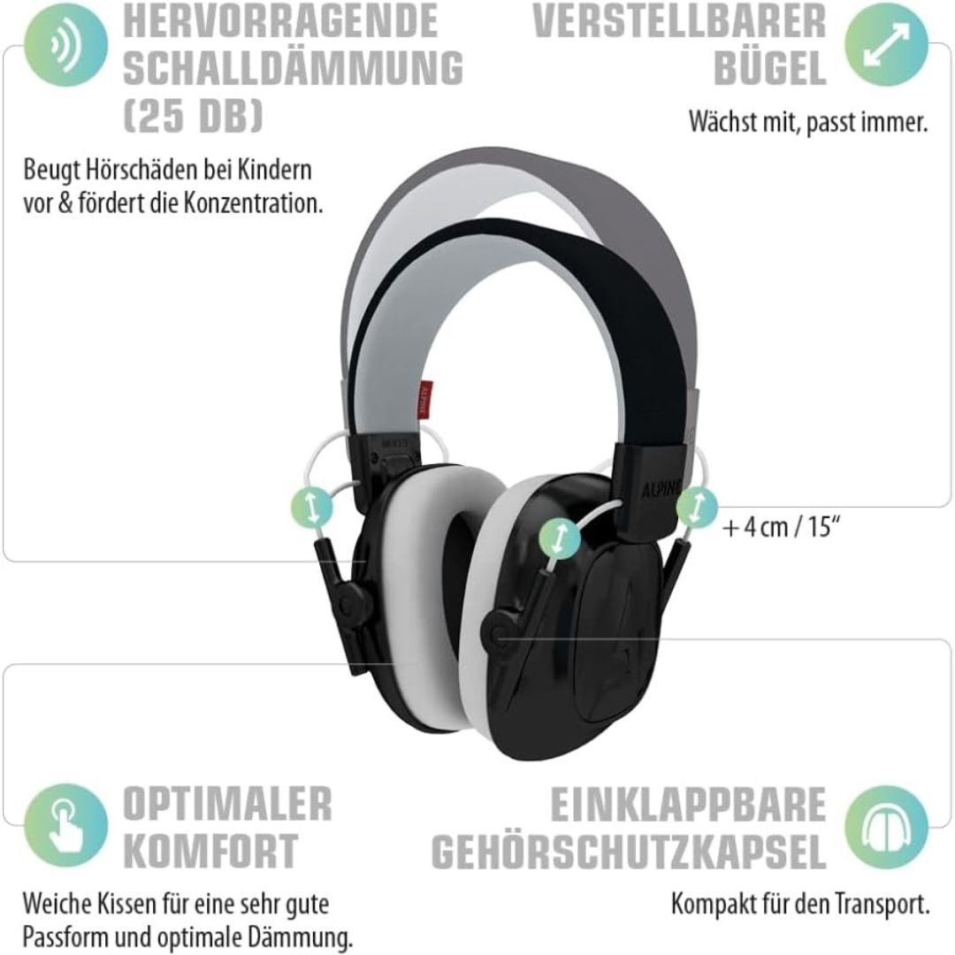 Czarne i białe słuchawki z regulowanym pałąkiem i nausznikami.