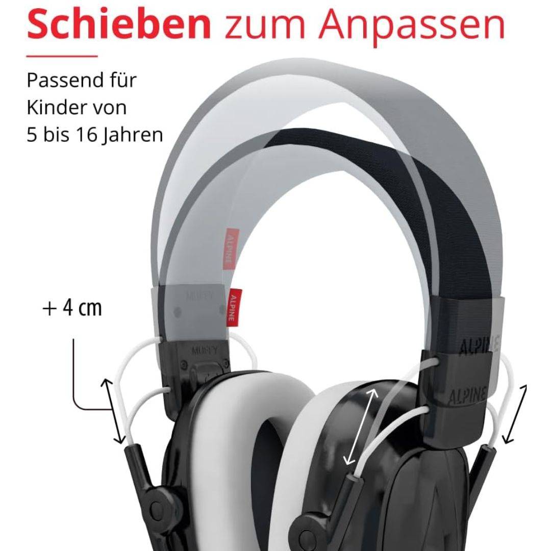 Czarne i białe słuchawki dla dzieci w wieku 5-16 lat, regulowane.