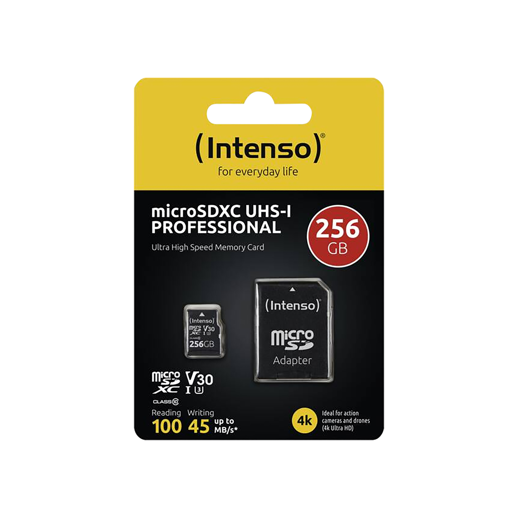 Intenso microSDXC UHS-I 256GB Speicherkarte mit Adapter, V30, 100MB/s Lesen.
