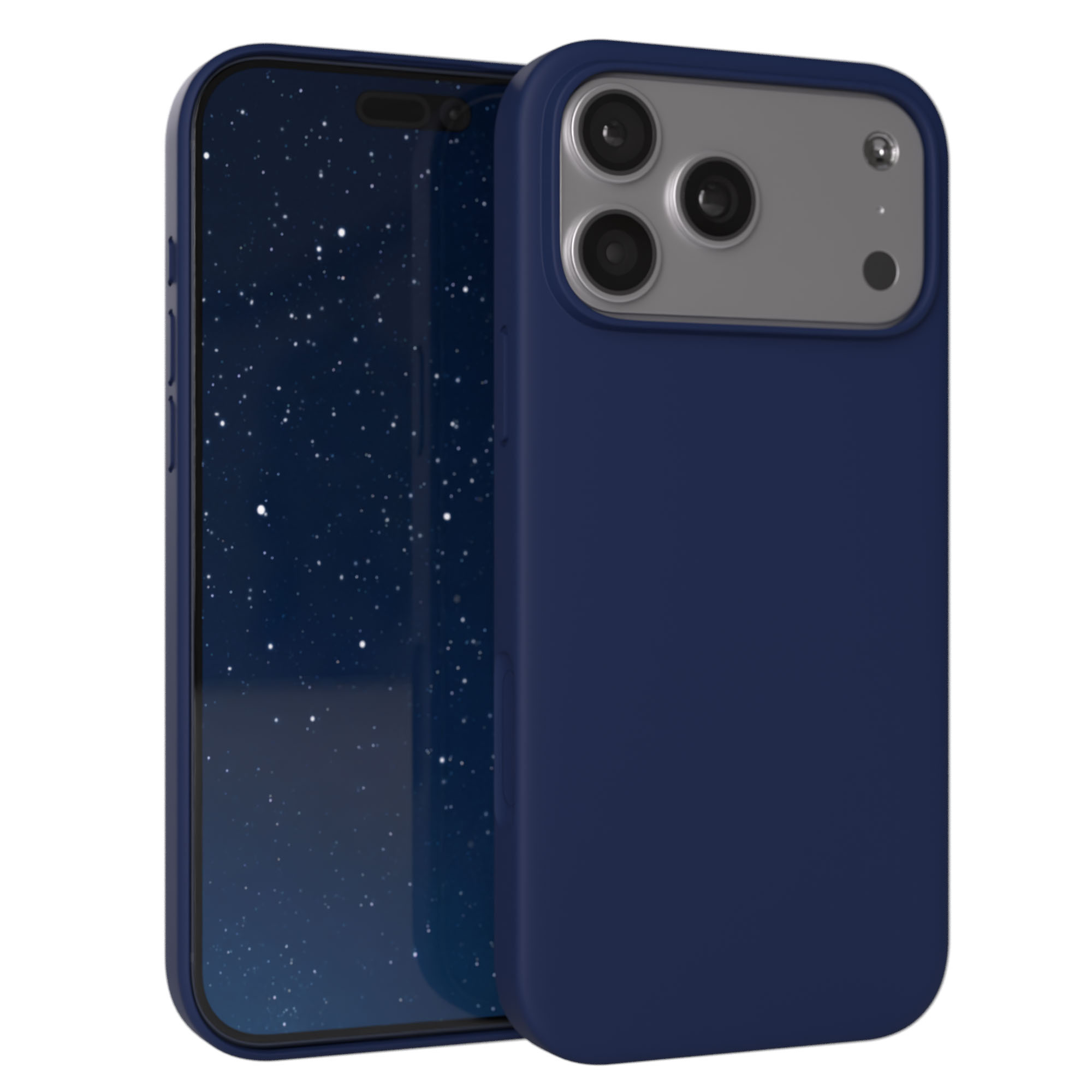 Ein blaues Handy mit Sternenhintergrund und Kameramodul.