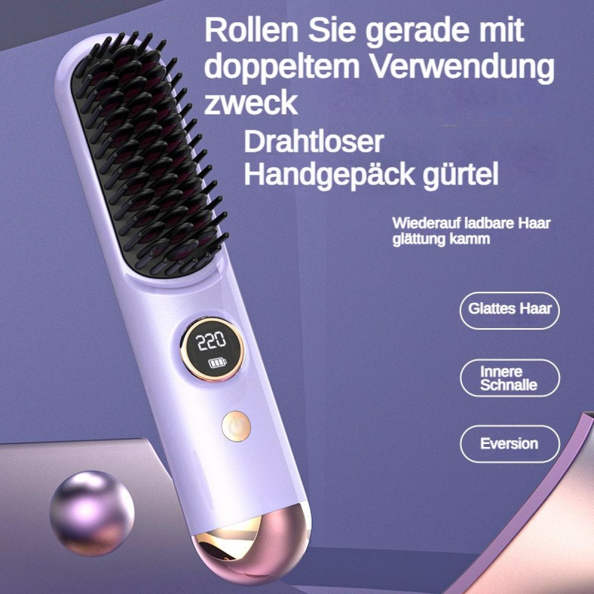 Lila Haarglättungskamm mit digitaler Anzeige und Knopf. Für glattes Haar.