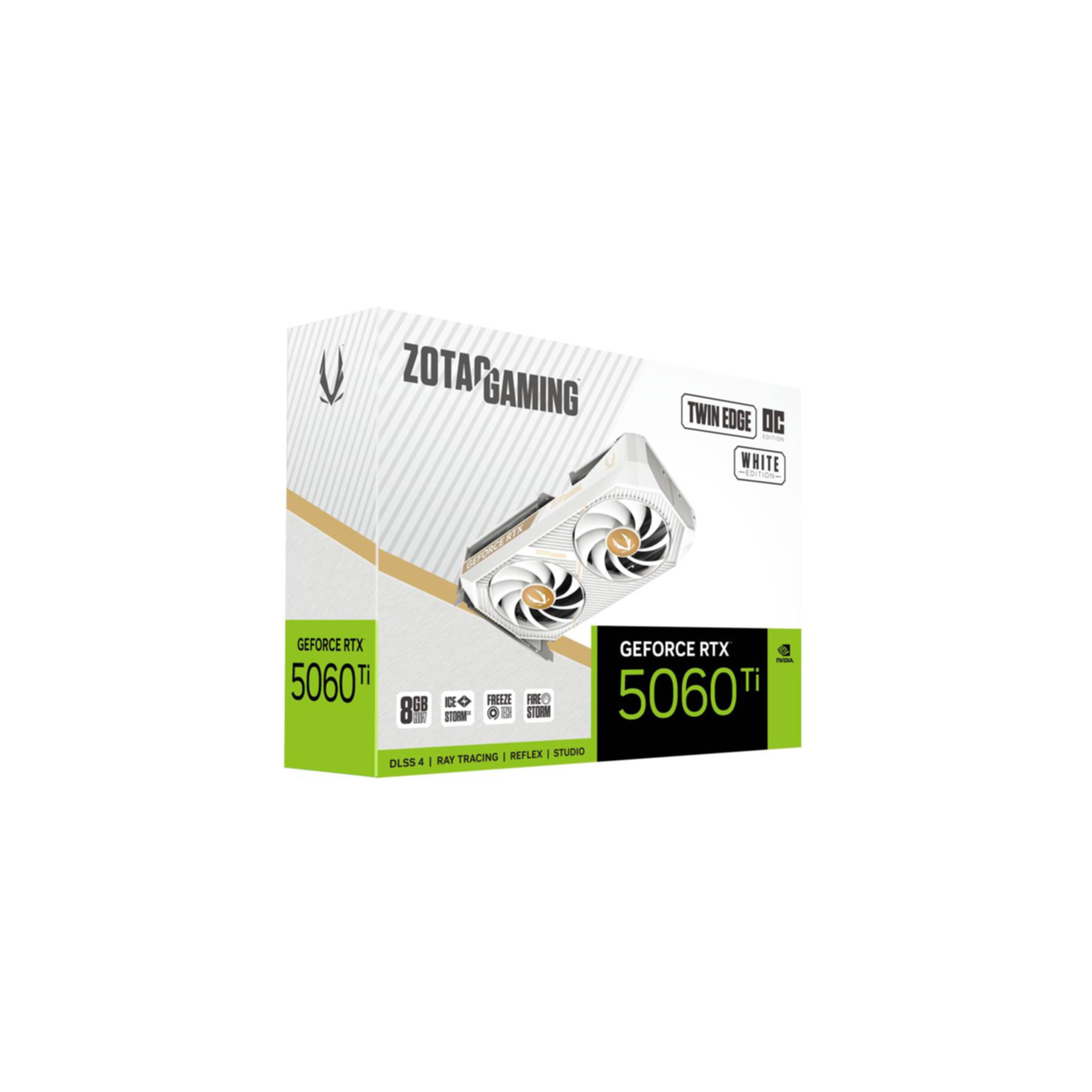 Zotac Gaming RTX 5060 Ti Grafikkarte. Weiße Twin Edge OC Edition.
