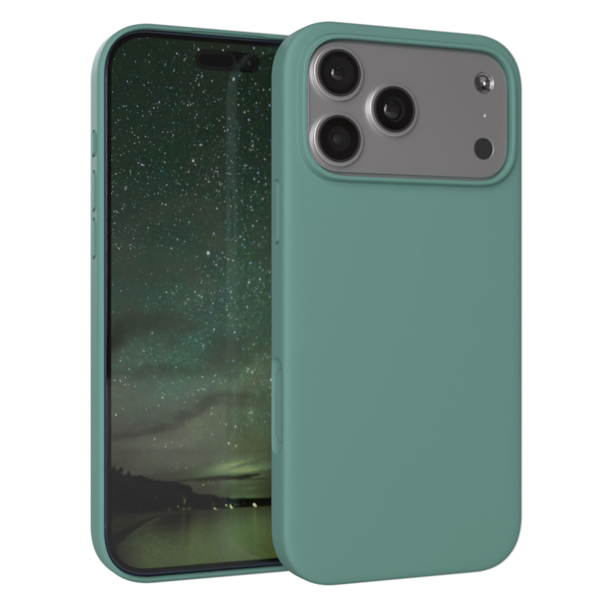 Ein tealfarbenes Handycase mit Kameramodul und Sternenhimmel-Display.