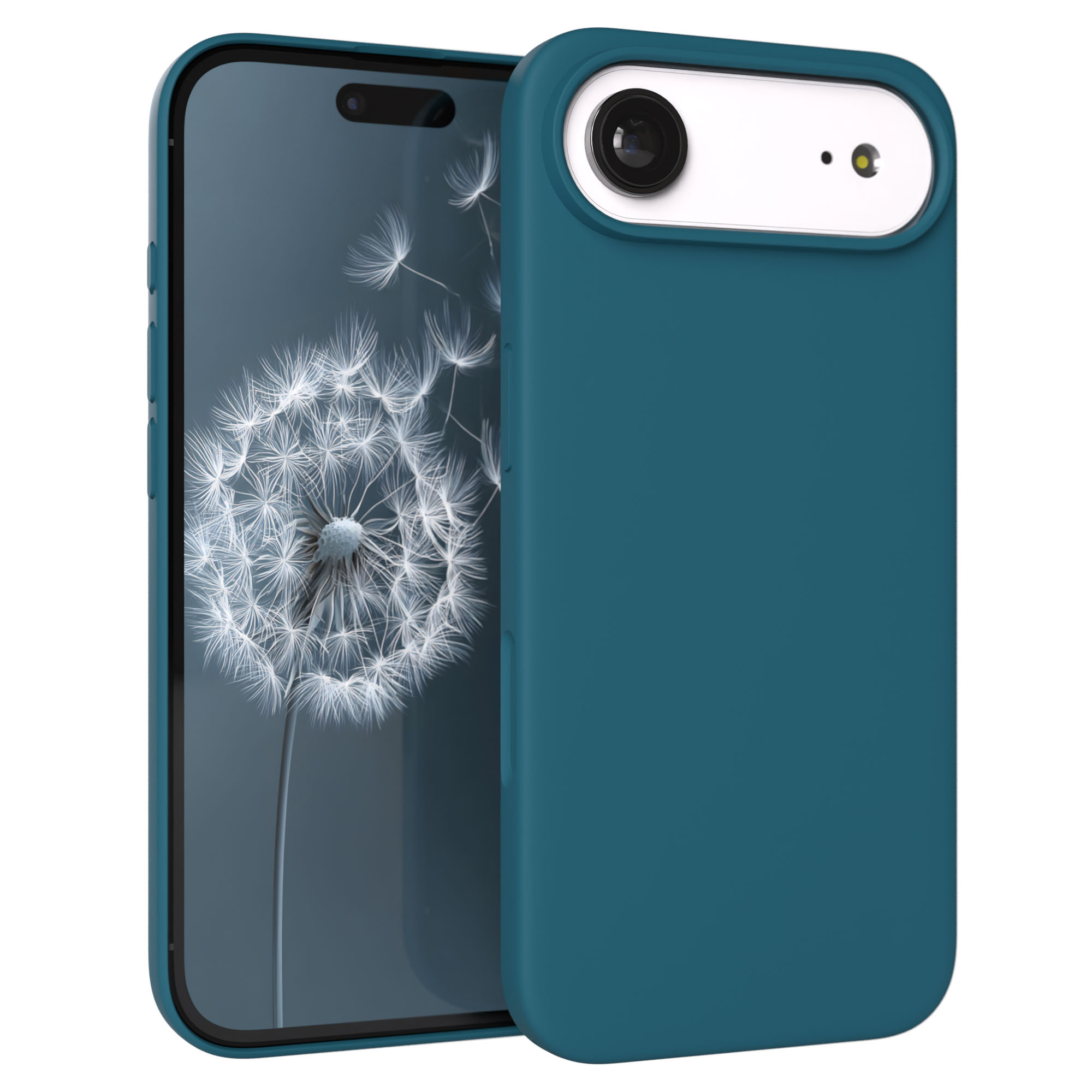 Ein tealfarbenes Handy mit einer Kameraschlaufe und einem Kamerasensor.