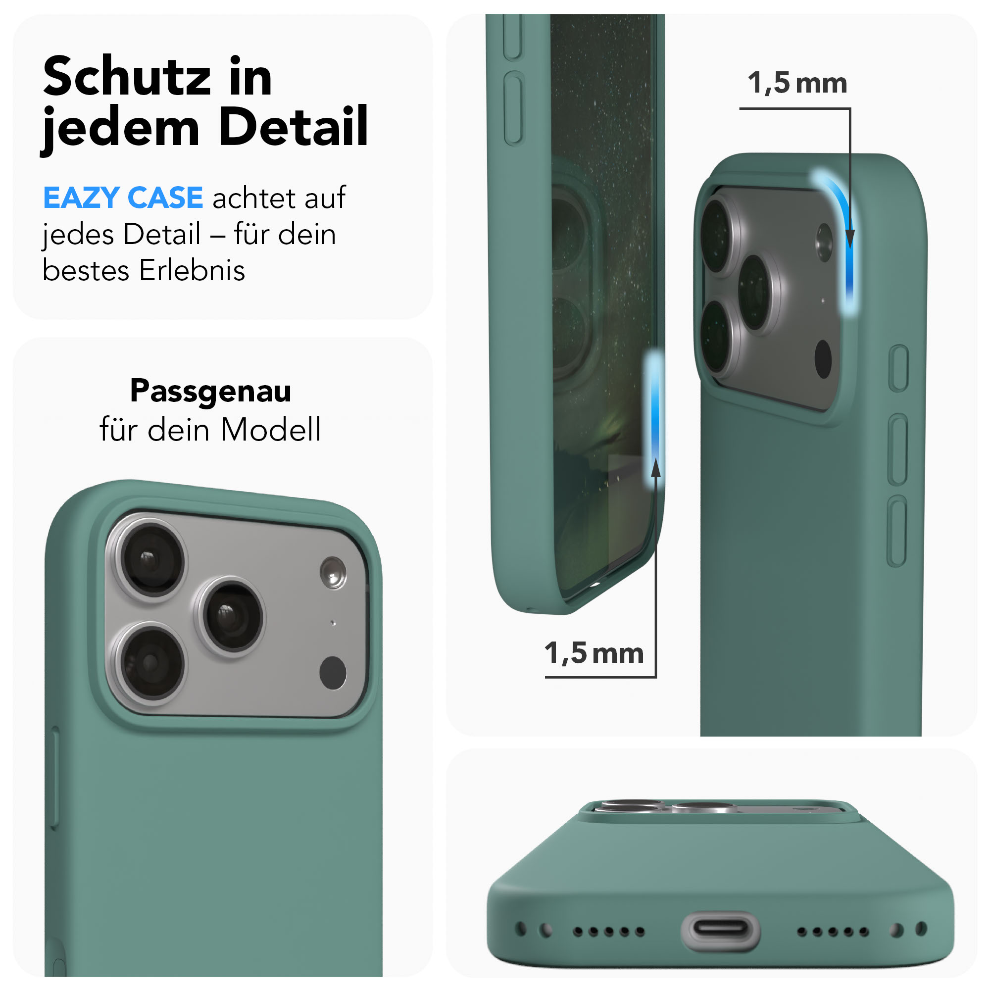 Ein grünes Handycover zeigt die Kameralinse und 1,5mm Dicke.