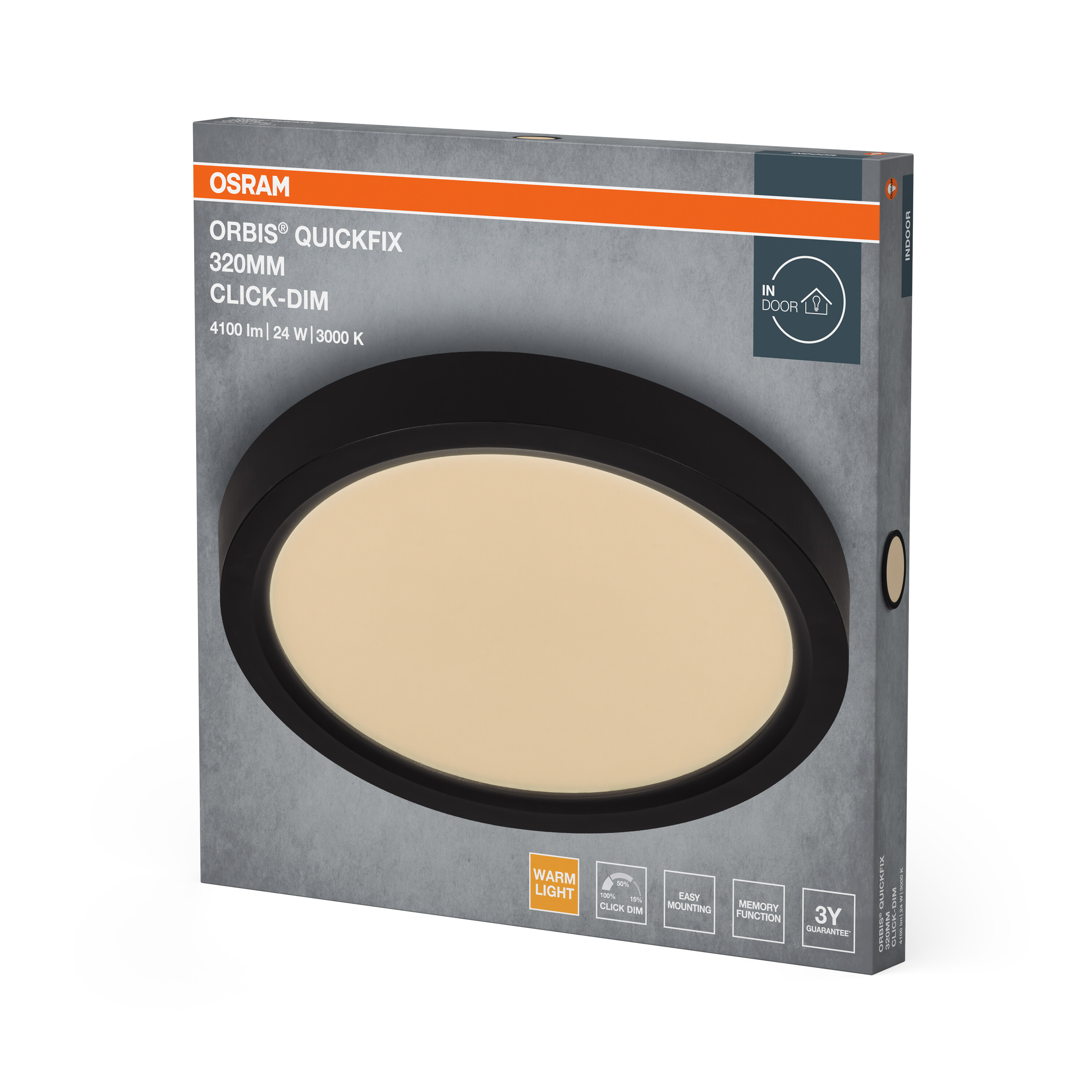 Osram Orbis Quickfix Deckenleuchte, 320mm, Click-Dim, warmes Licht.