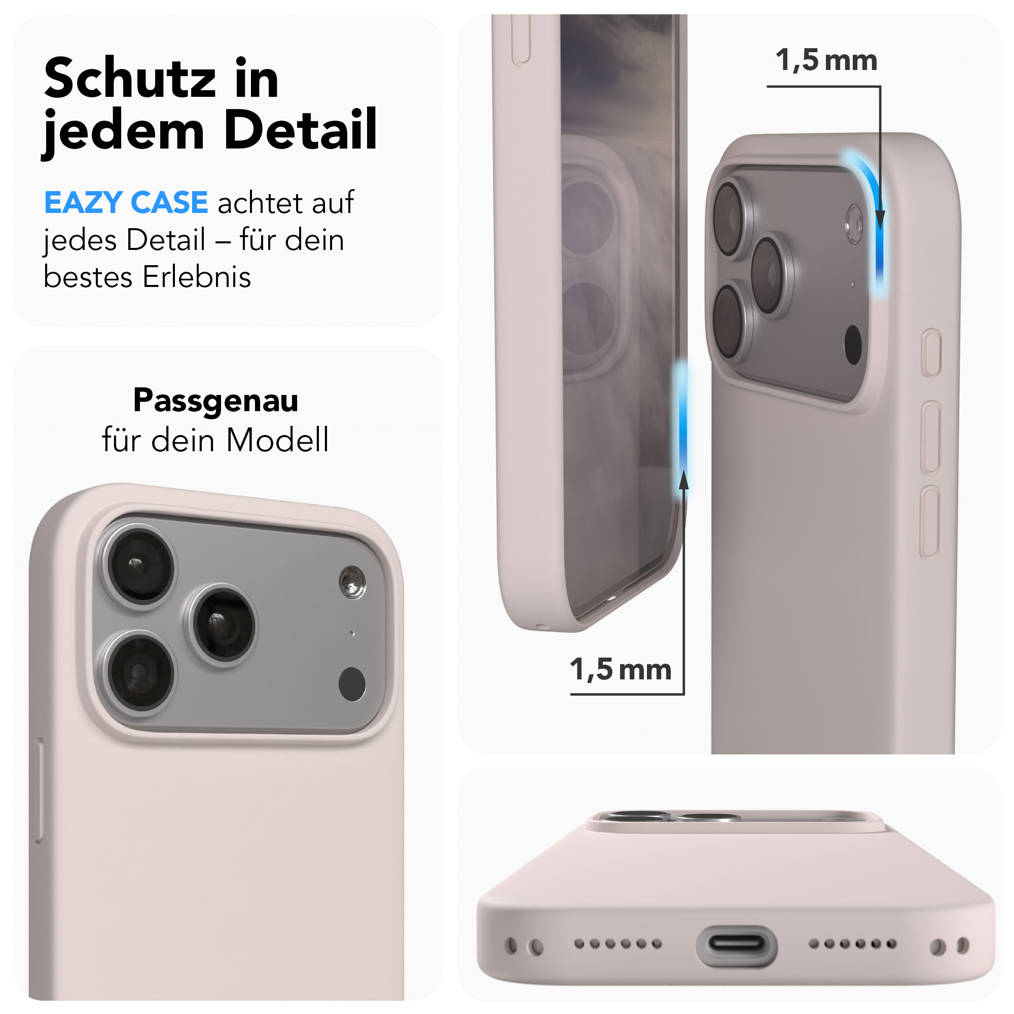 Eine rosafarbene Handyhülle wird gezeigt, die die Kamera und Anschlüsse schützt.