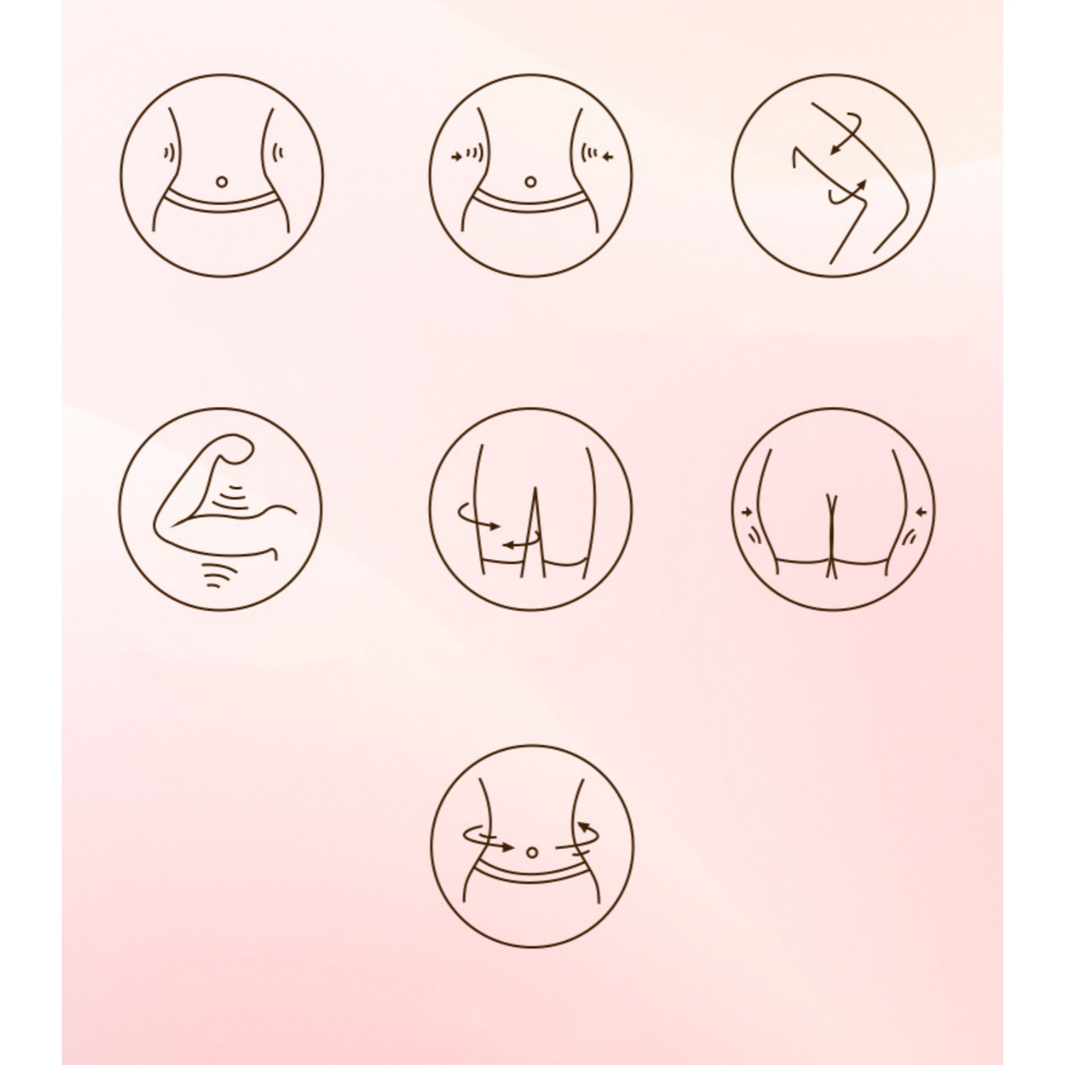Symbole für Bauch, Bizeps, Gesäß und Knie.