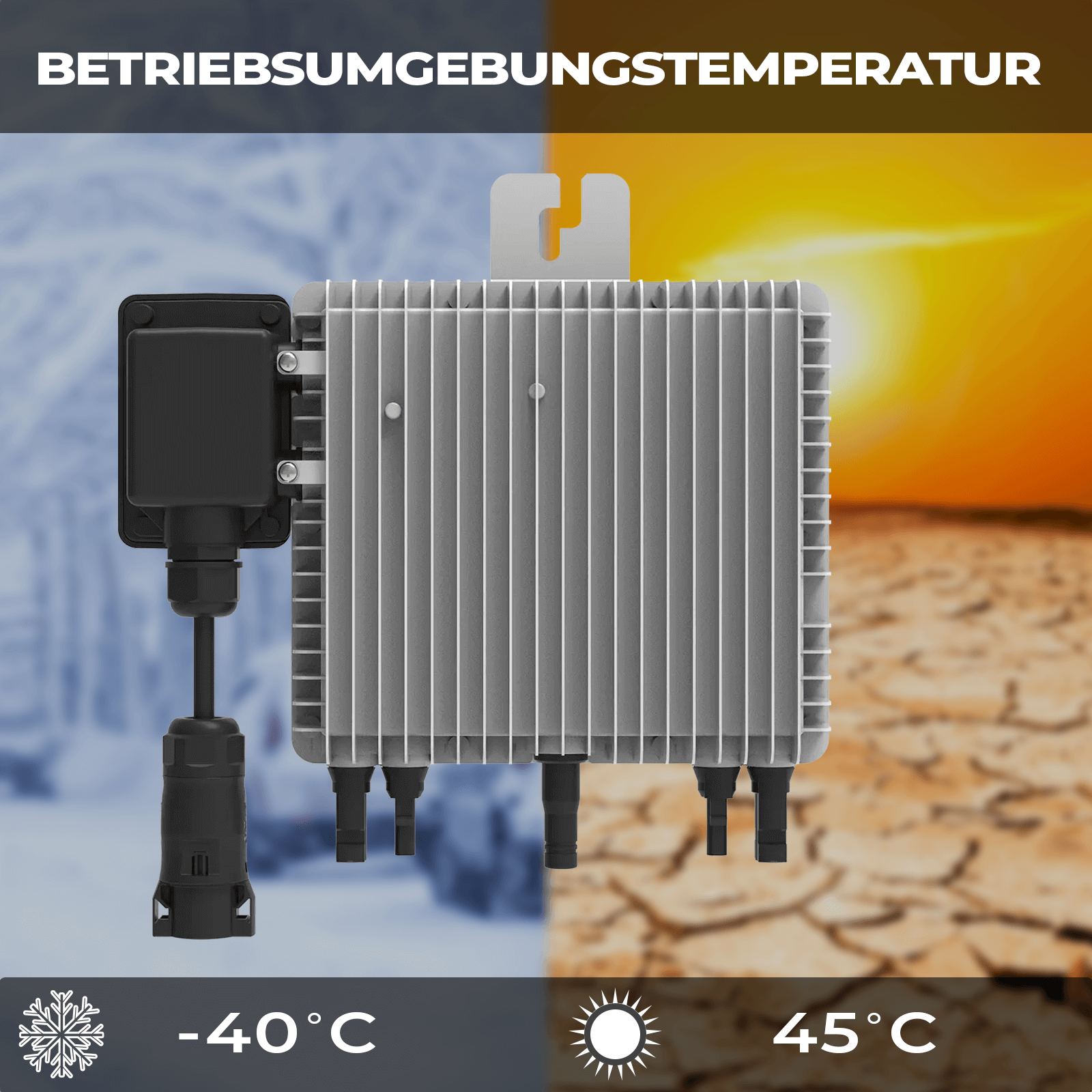 Gerät in kalter und heißer Umgebung, von -40°C bis 45°C.