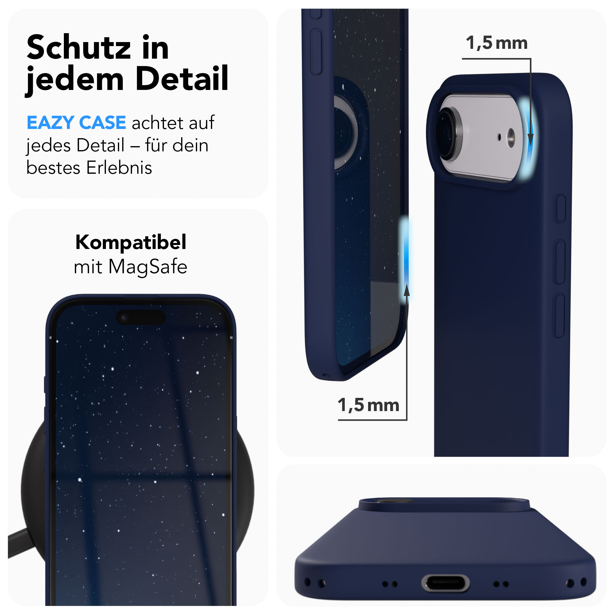 Dunkelblaue Handyhülle mit Sternenhimmel-Hintergrund. 1,5mm Schutz.