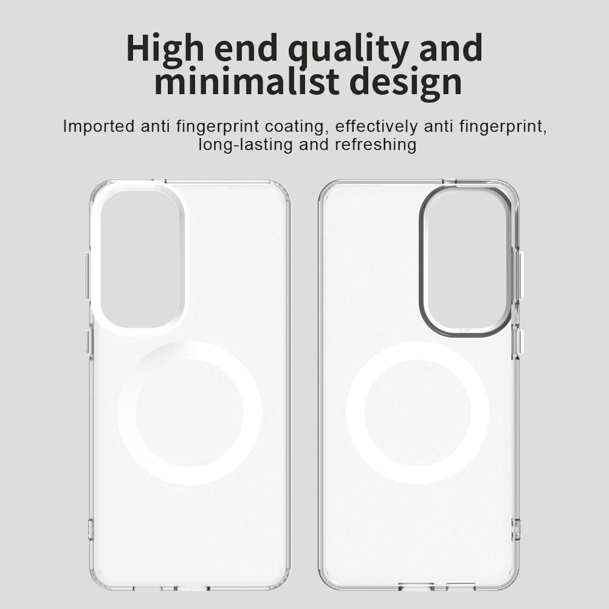 Dos fundas transparentes para teléfono con anillos magnéticos.